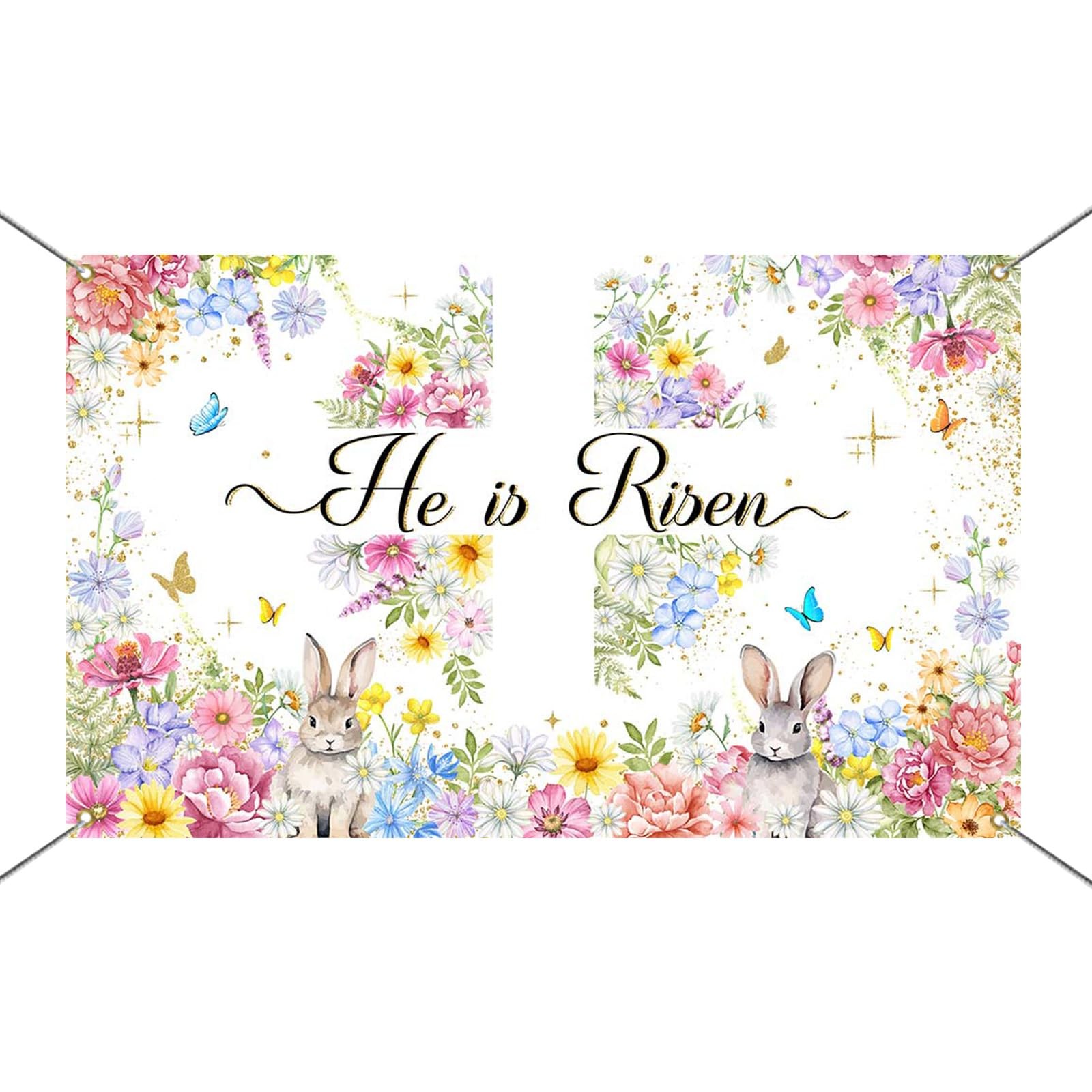 Mocsicka Easter He is Risen Banner Backdrop Spring 70.8″L x 43.3″W, Muti