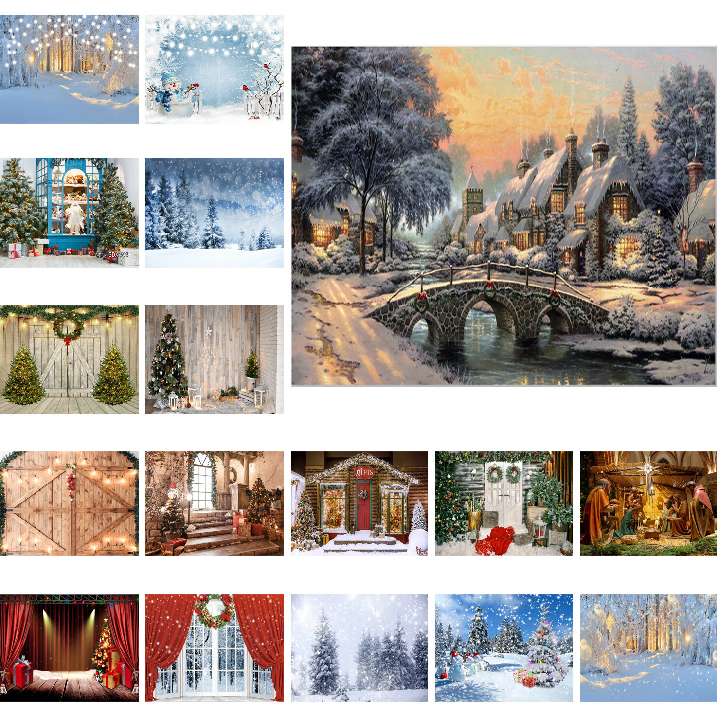 Winter Snow Scene Backdrop Retro Christmas Town Barn Background Studio Props