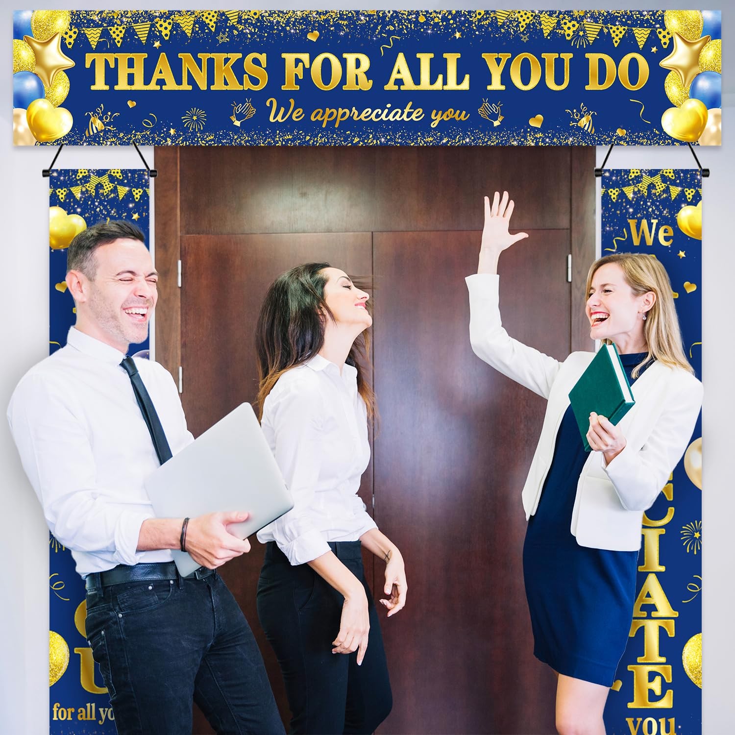 We Appreciate You Banner, 3 PCS Blue And Gold Thank You Banners For Appreciat…