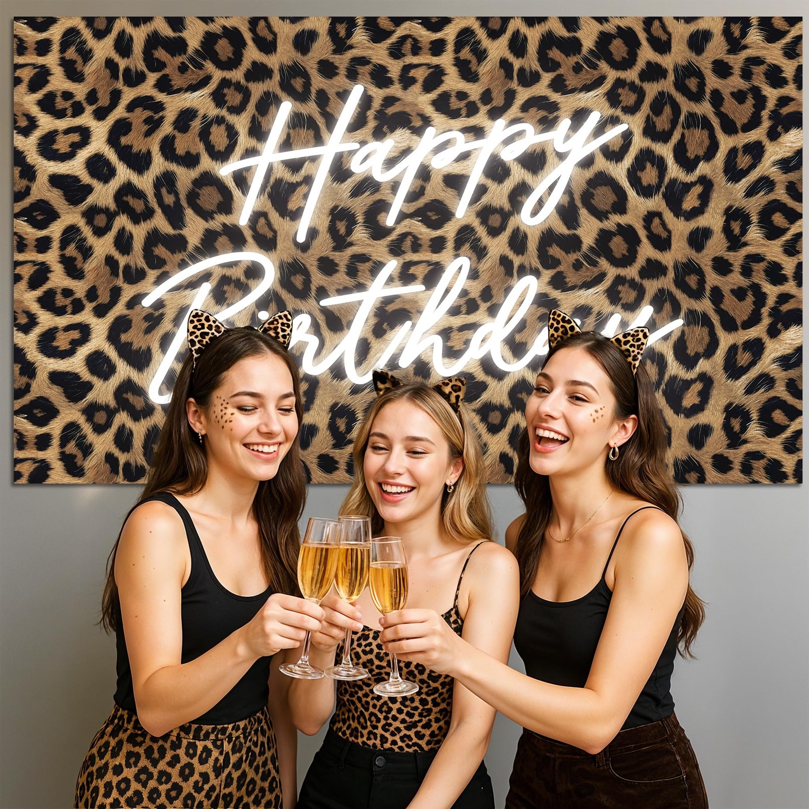 Kriyokiaa Happy Birthday Backdrop 90 cm x 152 (5 ft x 3 ft), Leopard Brown