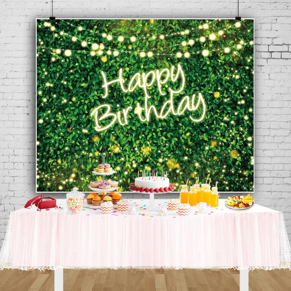 10x8FT Greenery Happy Birthday Backdrop Green Grass Spring Photo Background