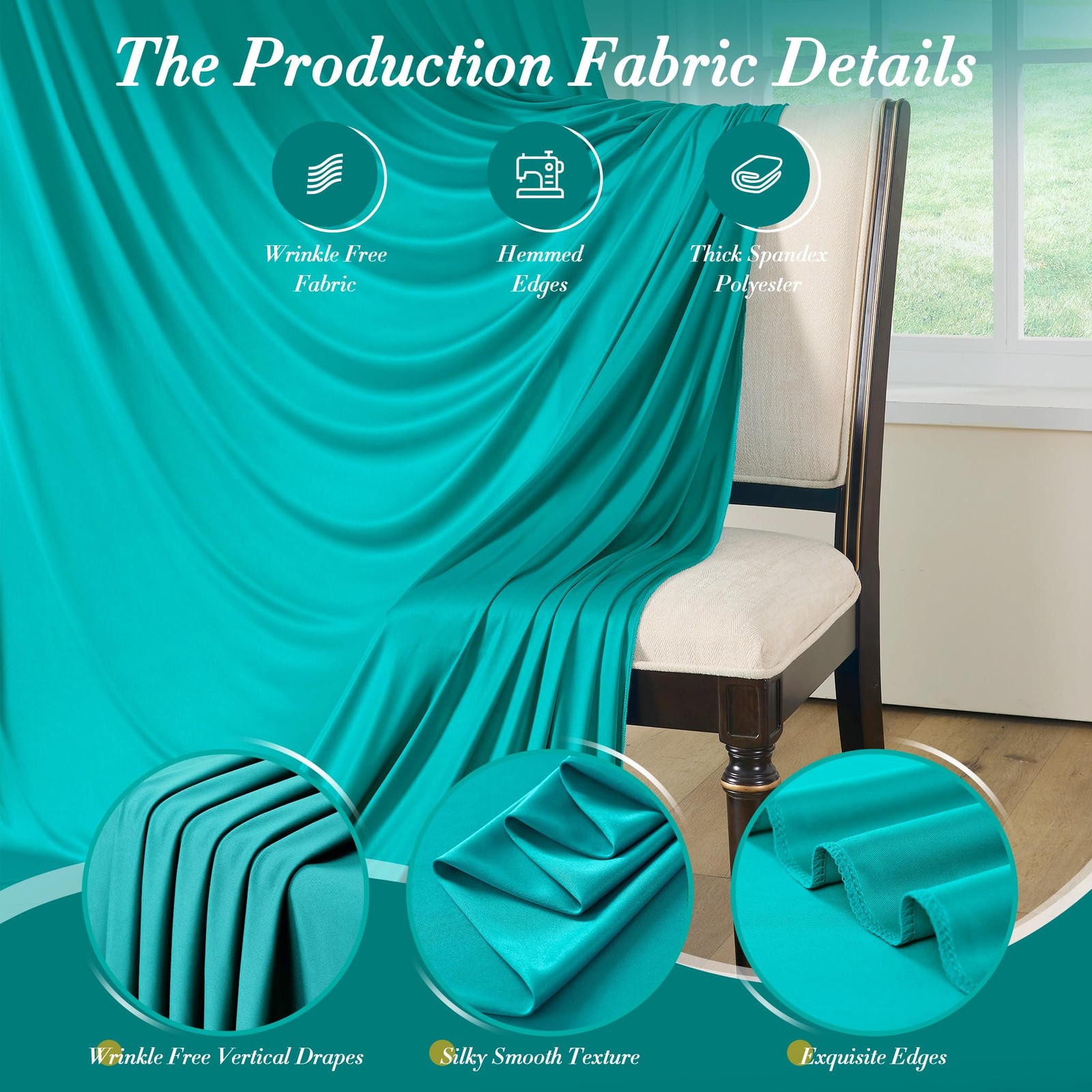 10 ft x 10 ft Free Turquoise Backdrop Curtain for Parties, Thick Polyester Te…