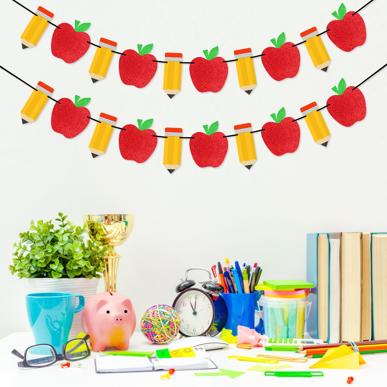2 Pieces Pencil Apple Banner for Back to School Decorations, First Day of Sch…