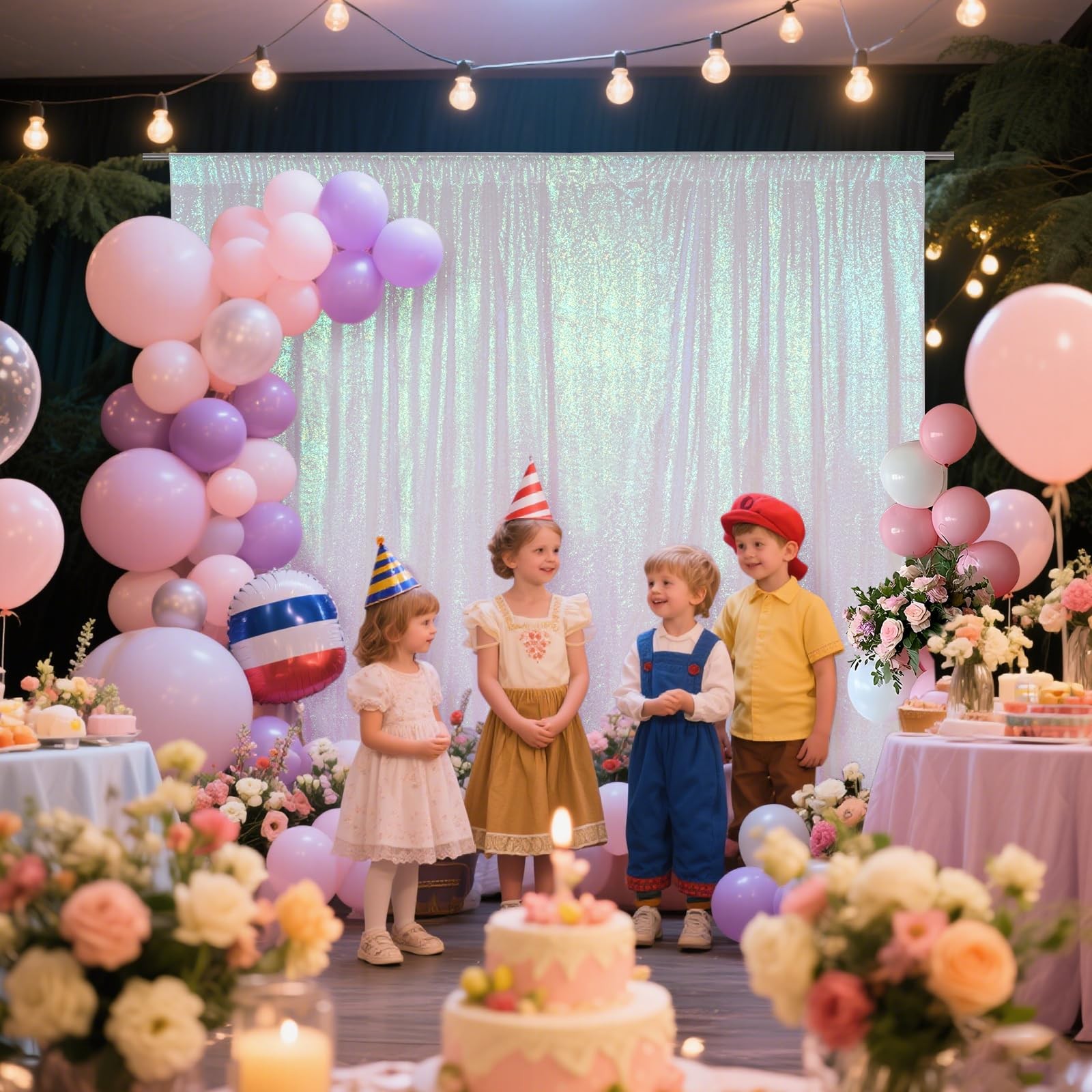 6x6ft Iridescent Sequin Backdrop Glitter Curtain Photography Panel
