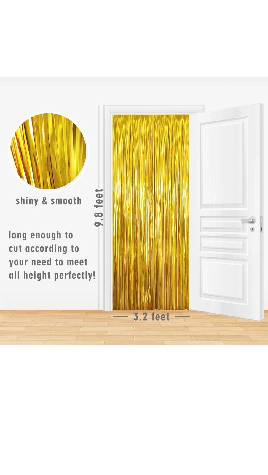 GOER 3.2 ft x 9.8 Metallic Tinsel Foil Fringe Curtains Party Photo Gold