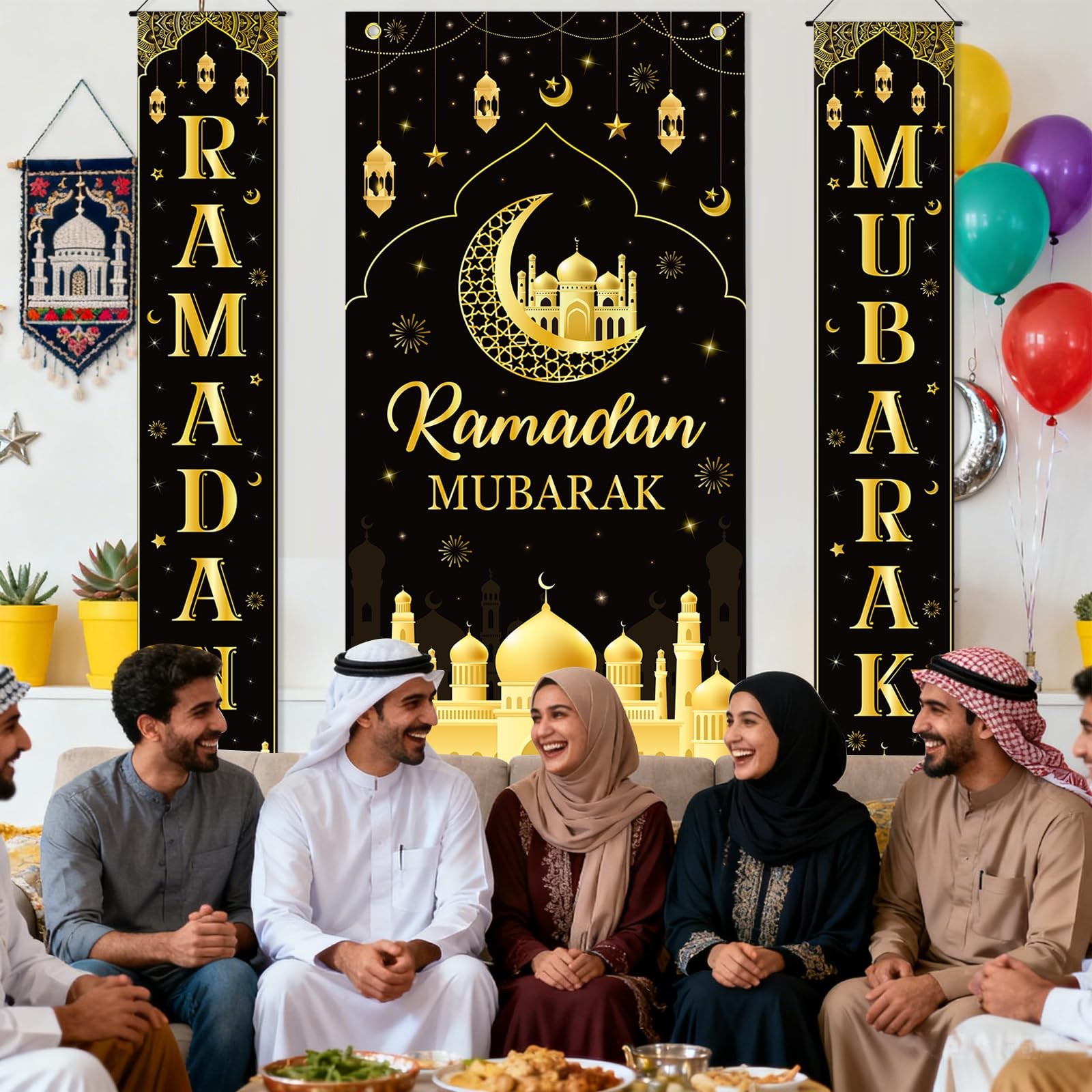 3 Pcs Ramadan Mubarak Banner Ramadan Decorations for Home Eid Mubarak Hanging…