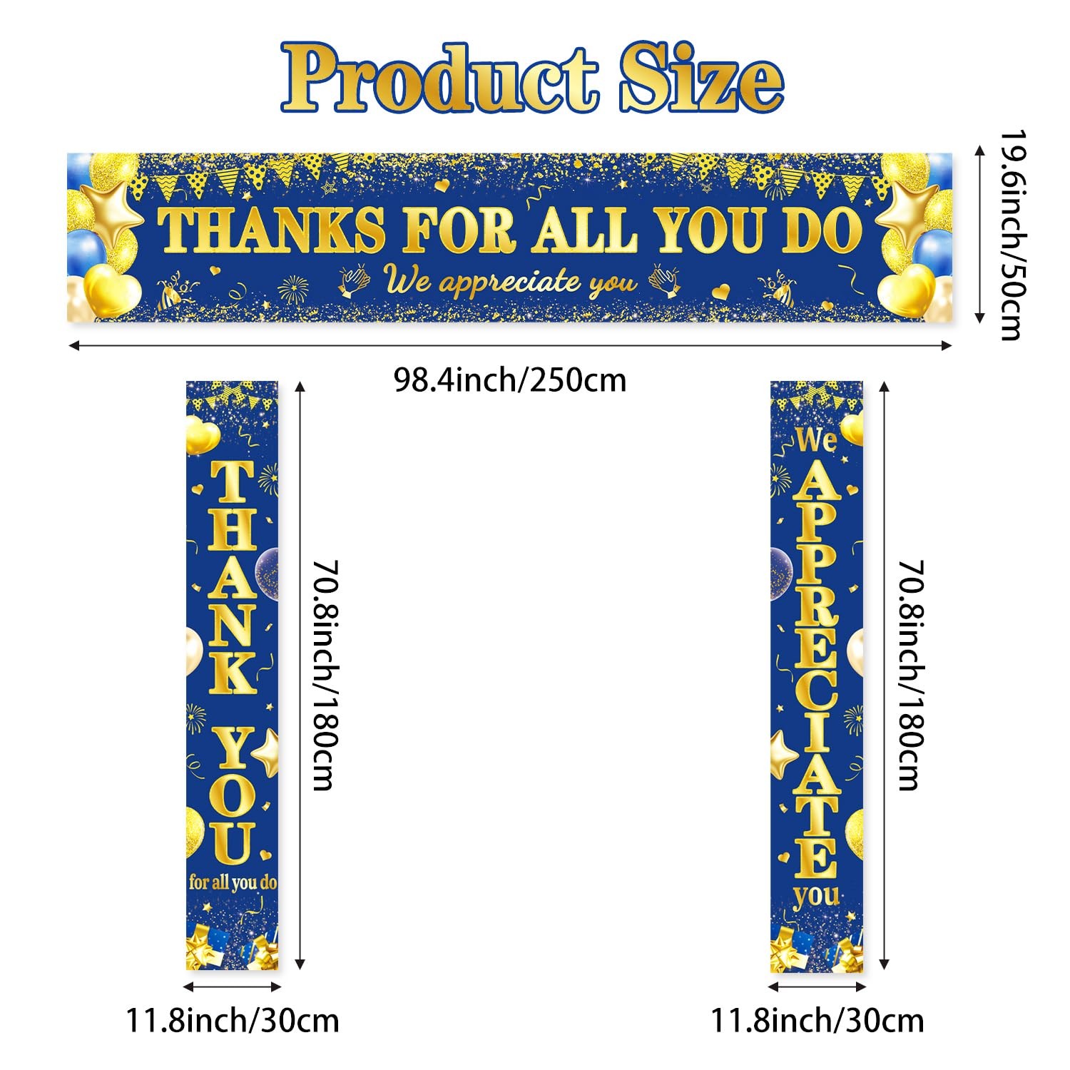 We Appreciate You Banner, 3 PCS Blue And Gold Thank You Banners For Appreciat…