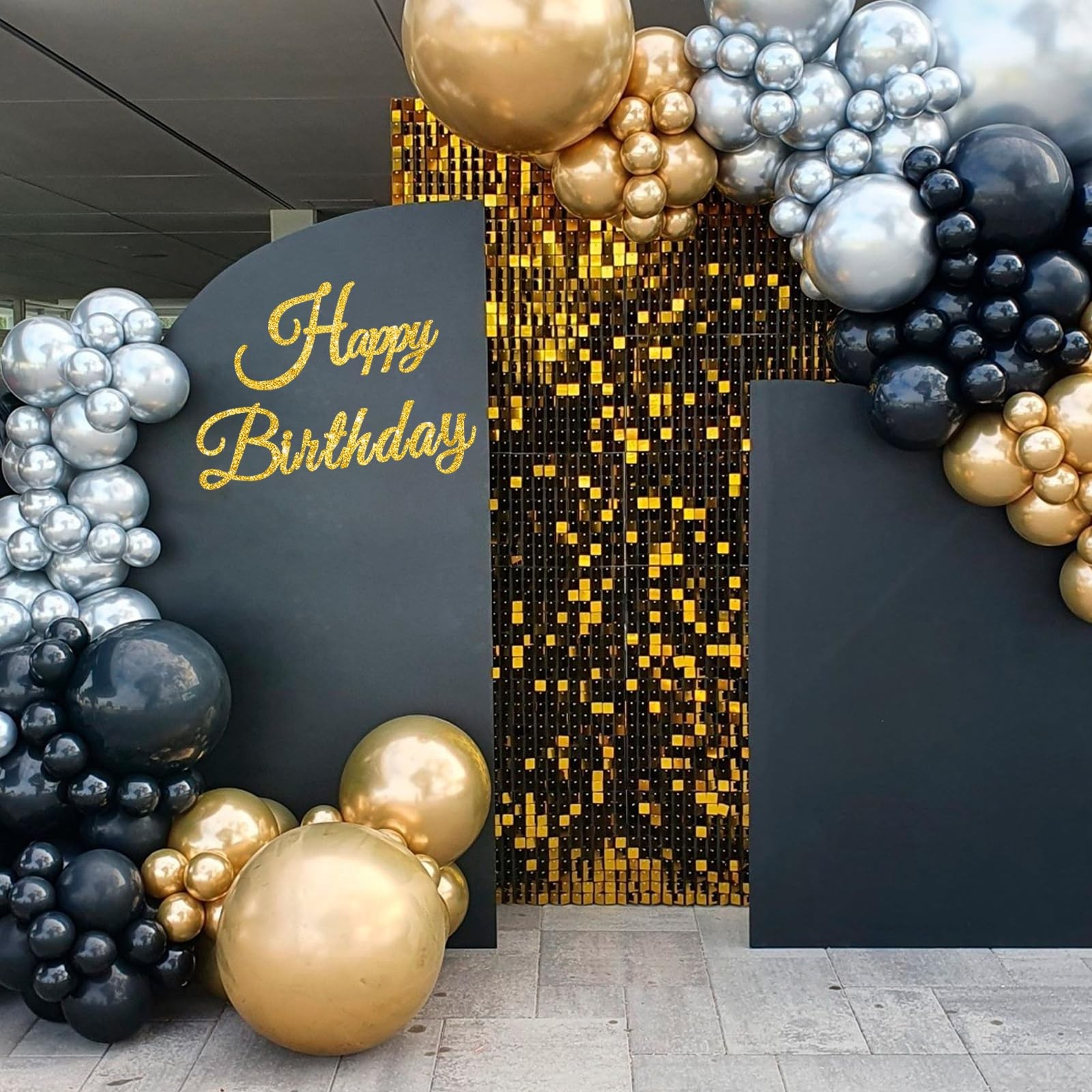 TONIFUL Happy Birthday Sign for Backdrop 16 inches x 7.8 inches, Glitter Gold