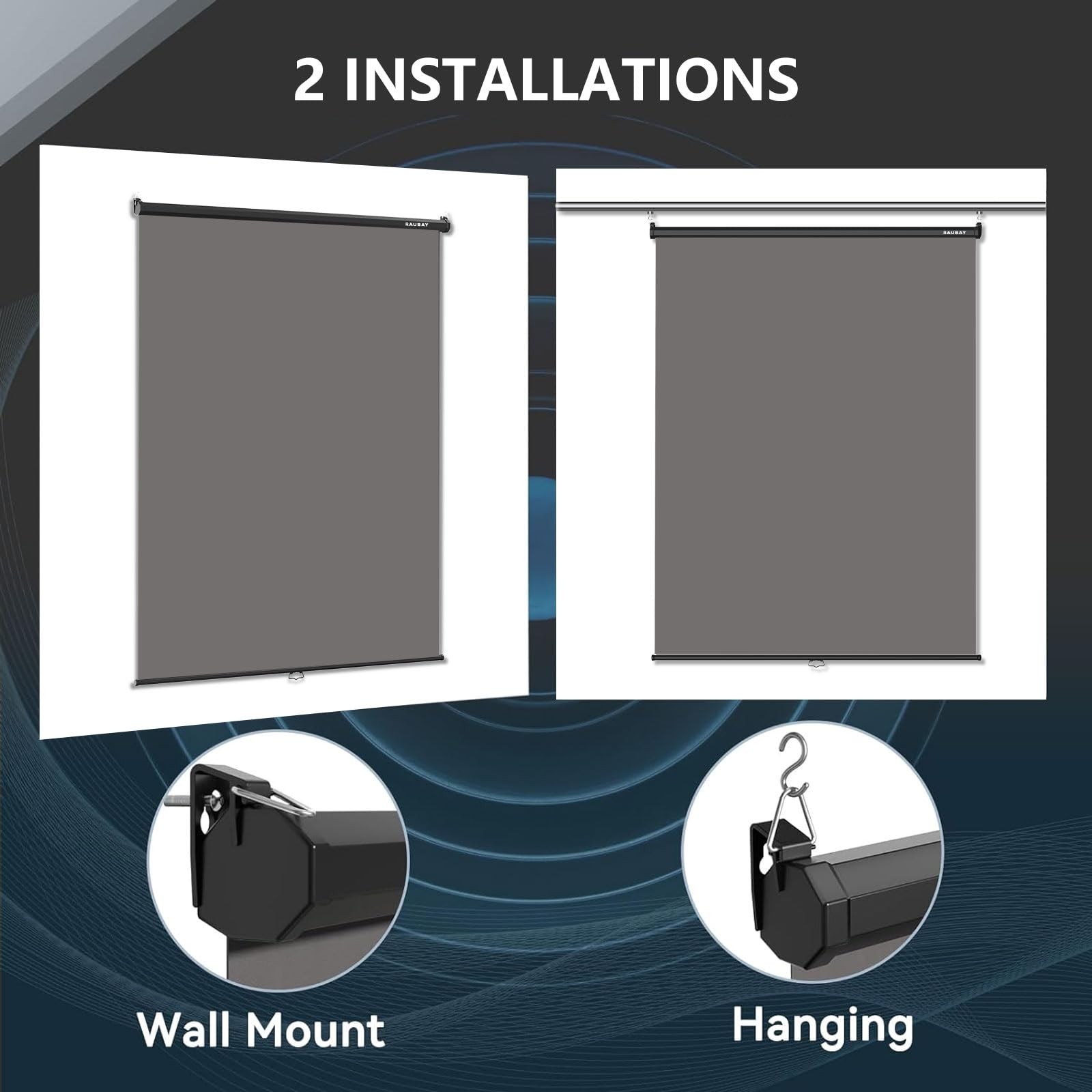 RAUBAY Retractable Pull Down Grey Screen Standard(59.8 x 86.6in),