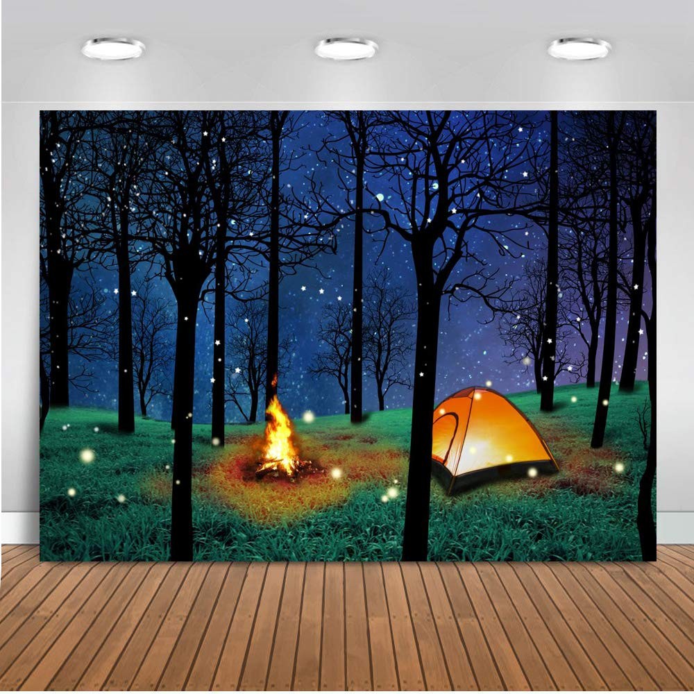 CHAIYA Enchanted Forest Camping Backdrop – Night Scene 7′x5′, Yellow