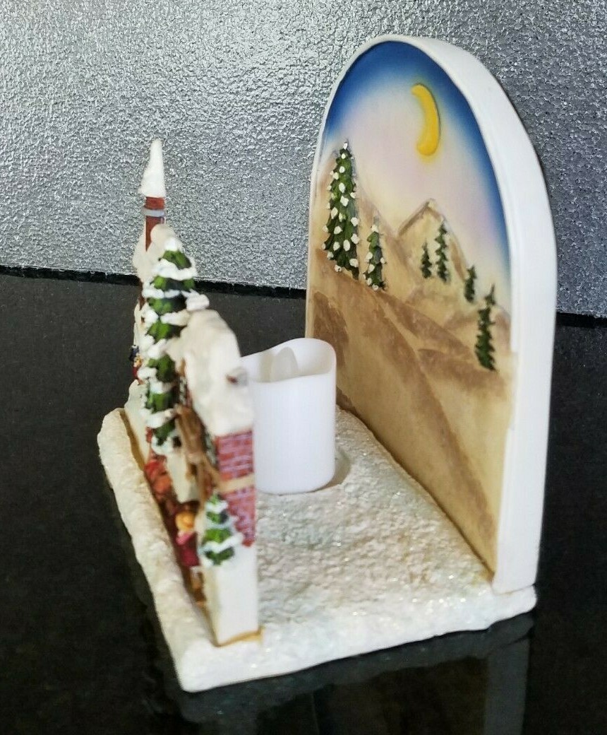 VTG Christmas Winter Snow Moon Heavy Decorative Sparkle Colorful Candleholder.