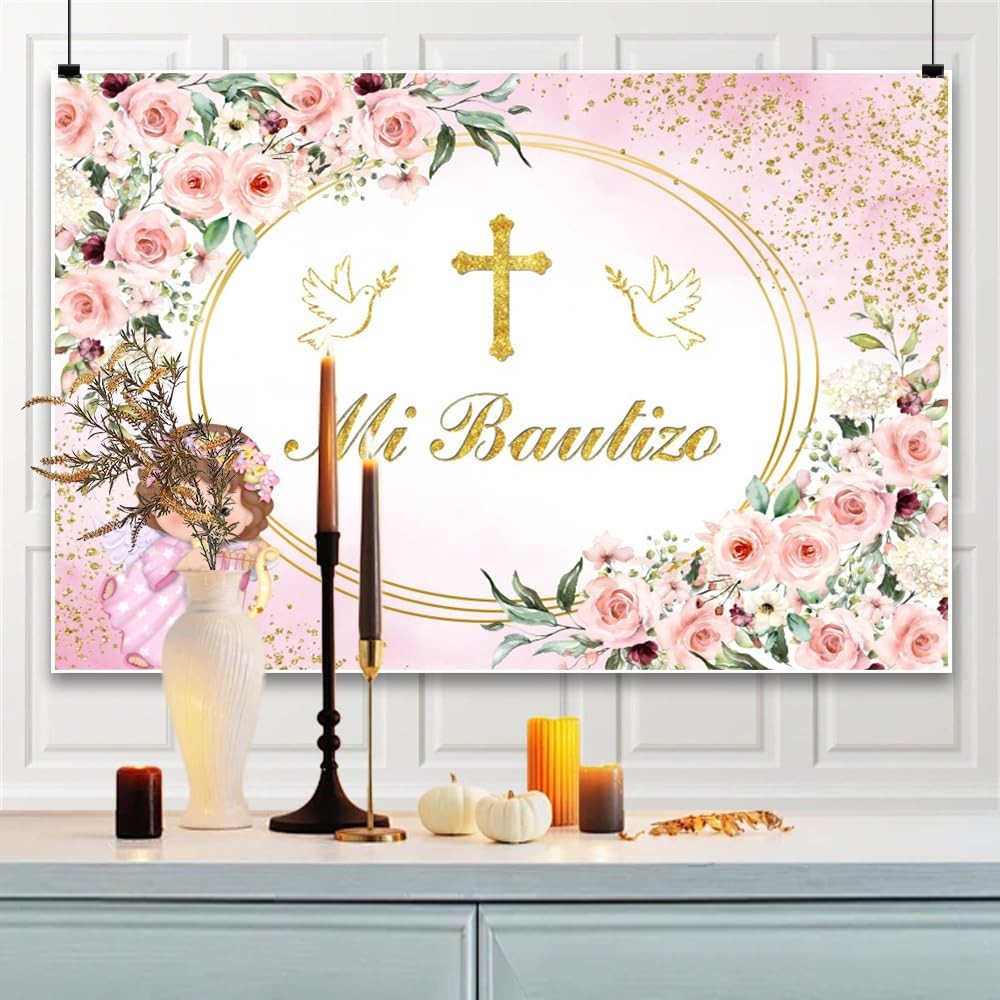 7x5ft Mi Bautizo Baptism Backdrop God Bless First Holy Communion Girls Cross