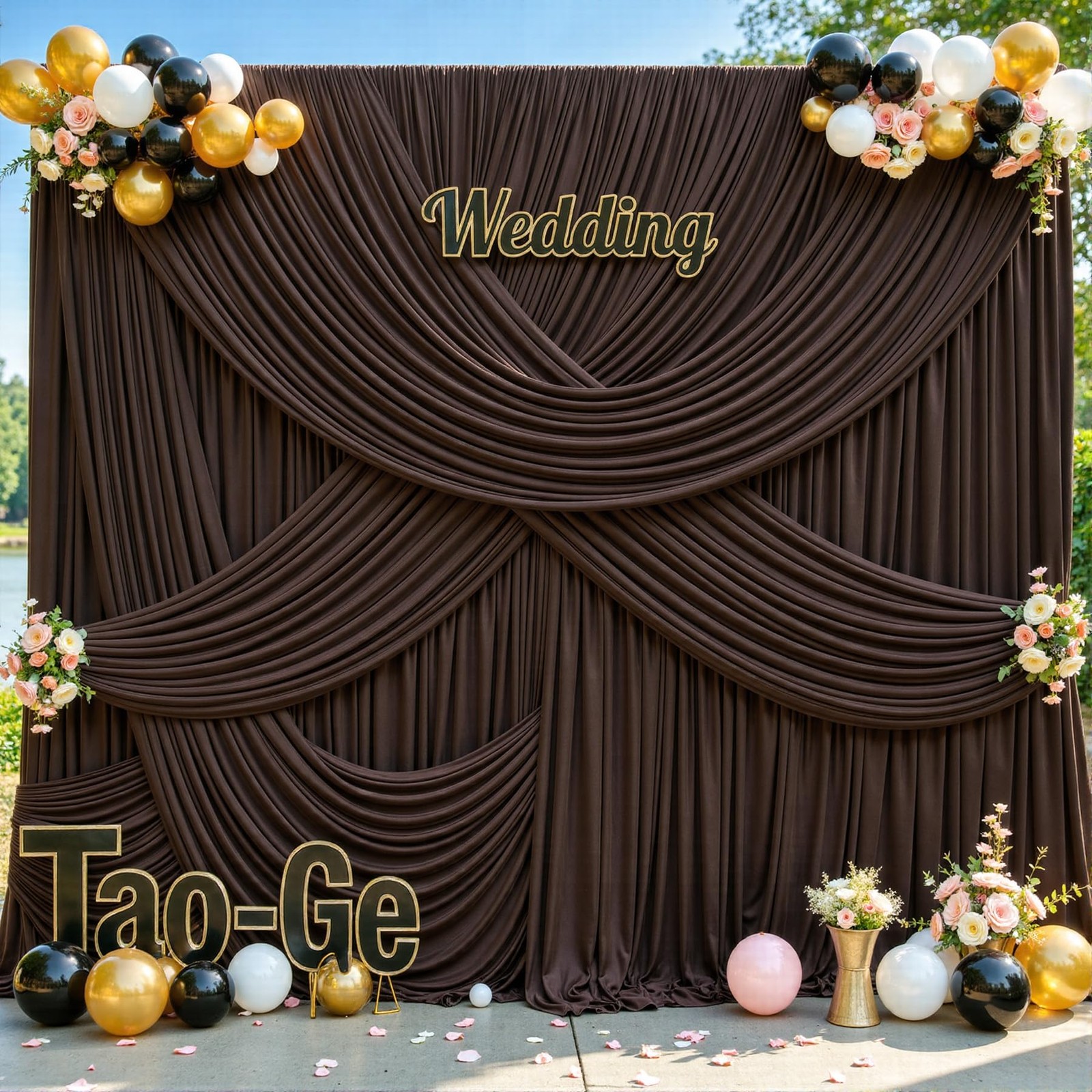 8 Panels Brown Backdrop Curtains for Wedding 5′(W) x 12′(H), 8 panels,