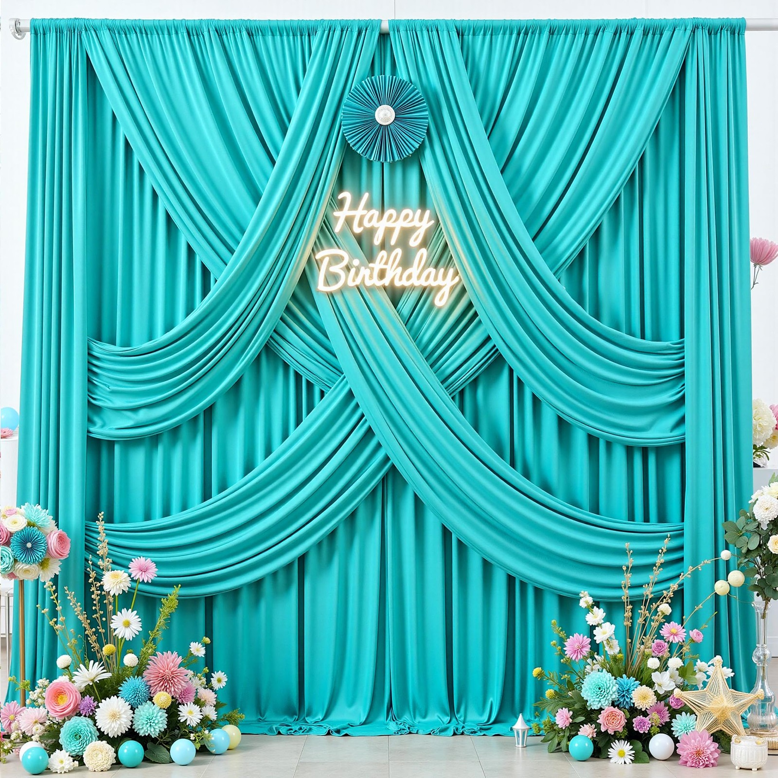 10 ft x 10 ft Free Turquoise Backdrop Curtain for Parties, Thick Polyester Te…