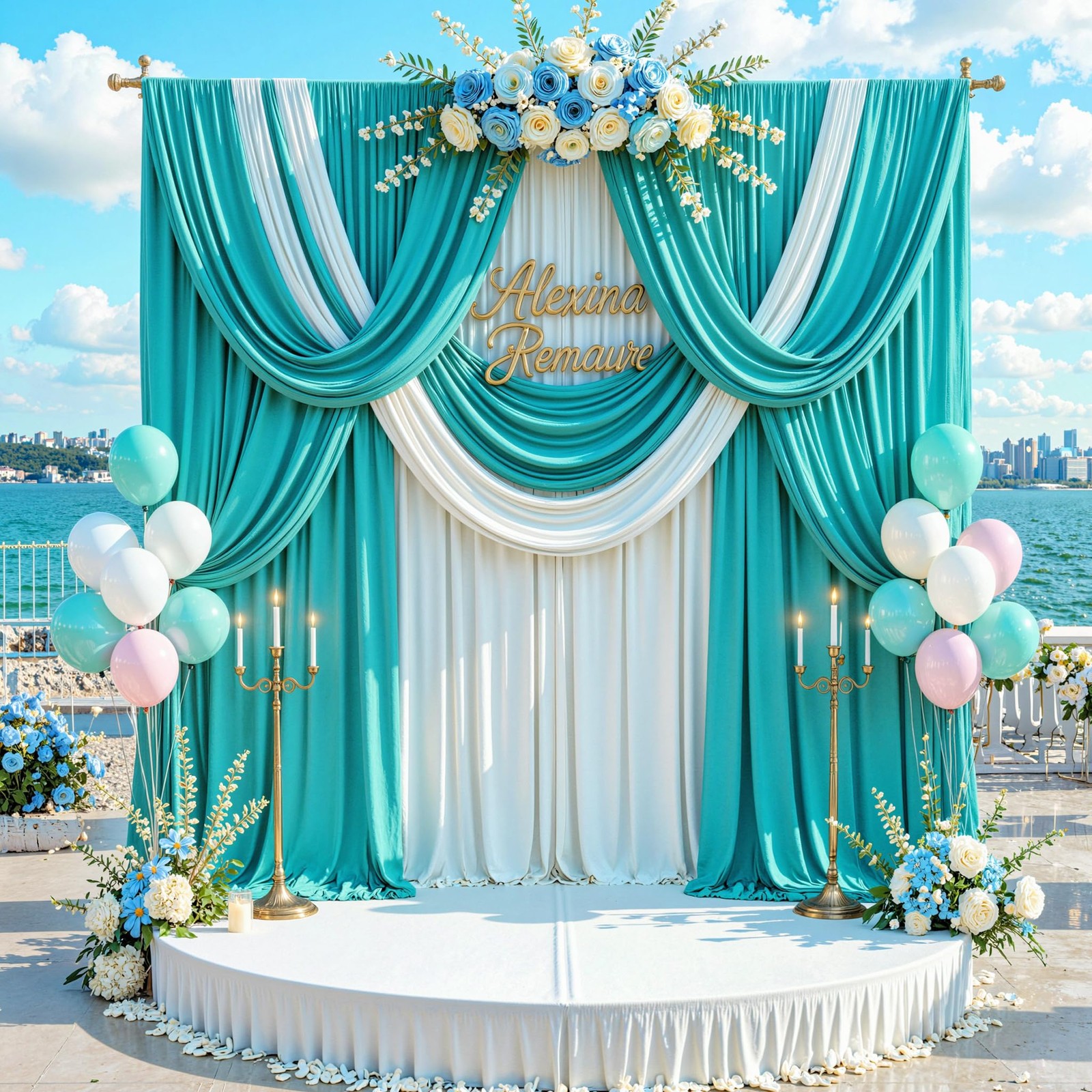 10 ft x 10 ft Free Turquoise Backdrop Curtain for Parties, Thick Polyester Te…