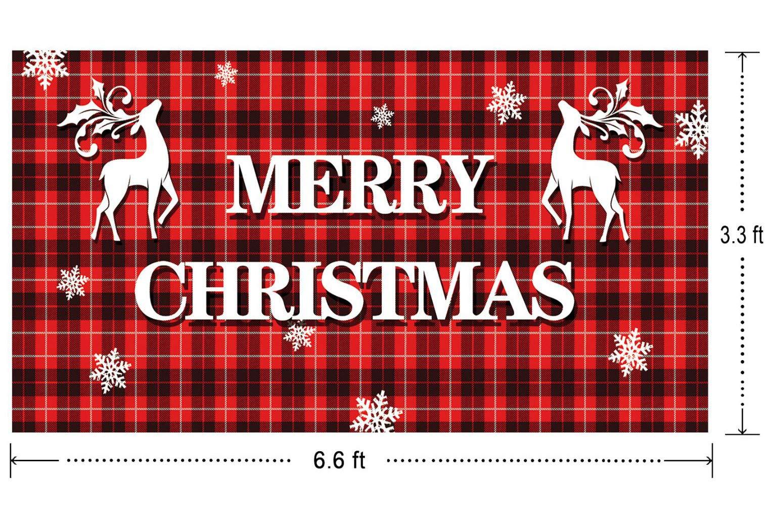 Large Merry Christmas Banner Huge Buffalo Plaid Xmas Sign Rustic Christmas Bu…