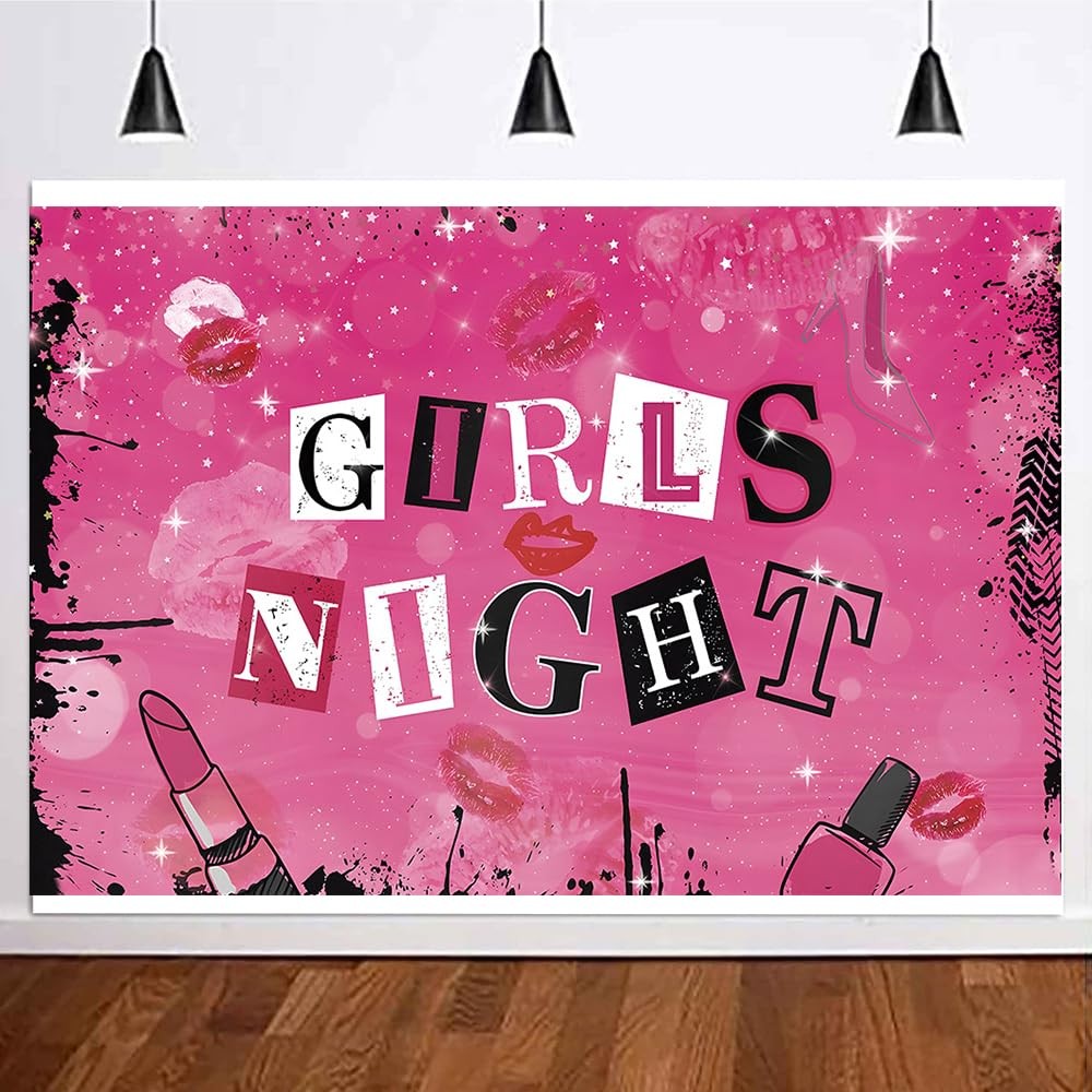 CGXINS Pink Girls Night Themed Party Props Lipstick Cosmetic 7×5 FT,