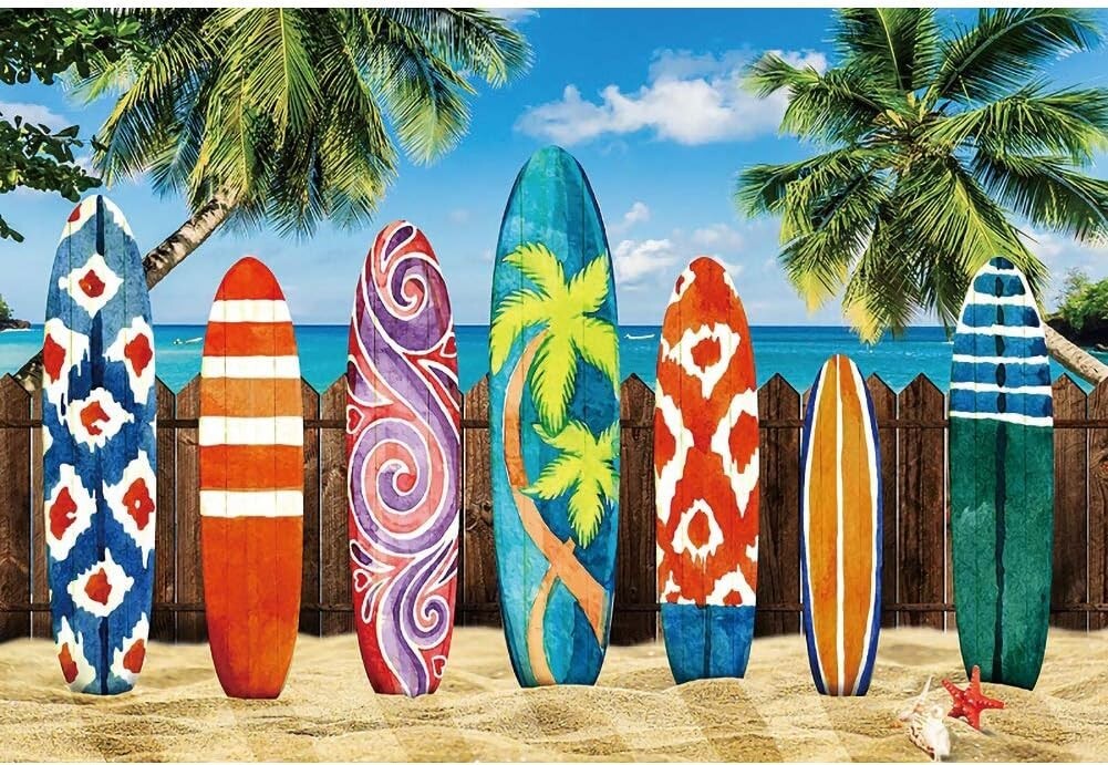 8x6ft Summer Beach Themed Party Photography Backdrop Surfboard Tropical Seaside