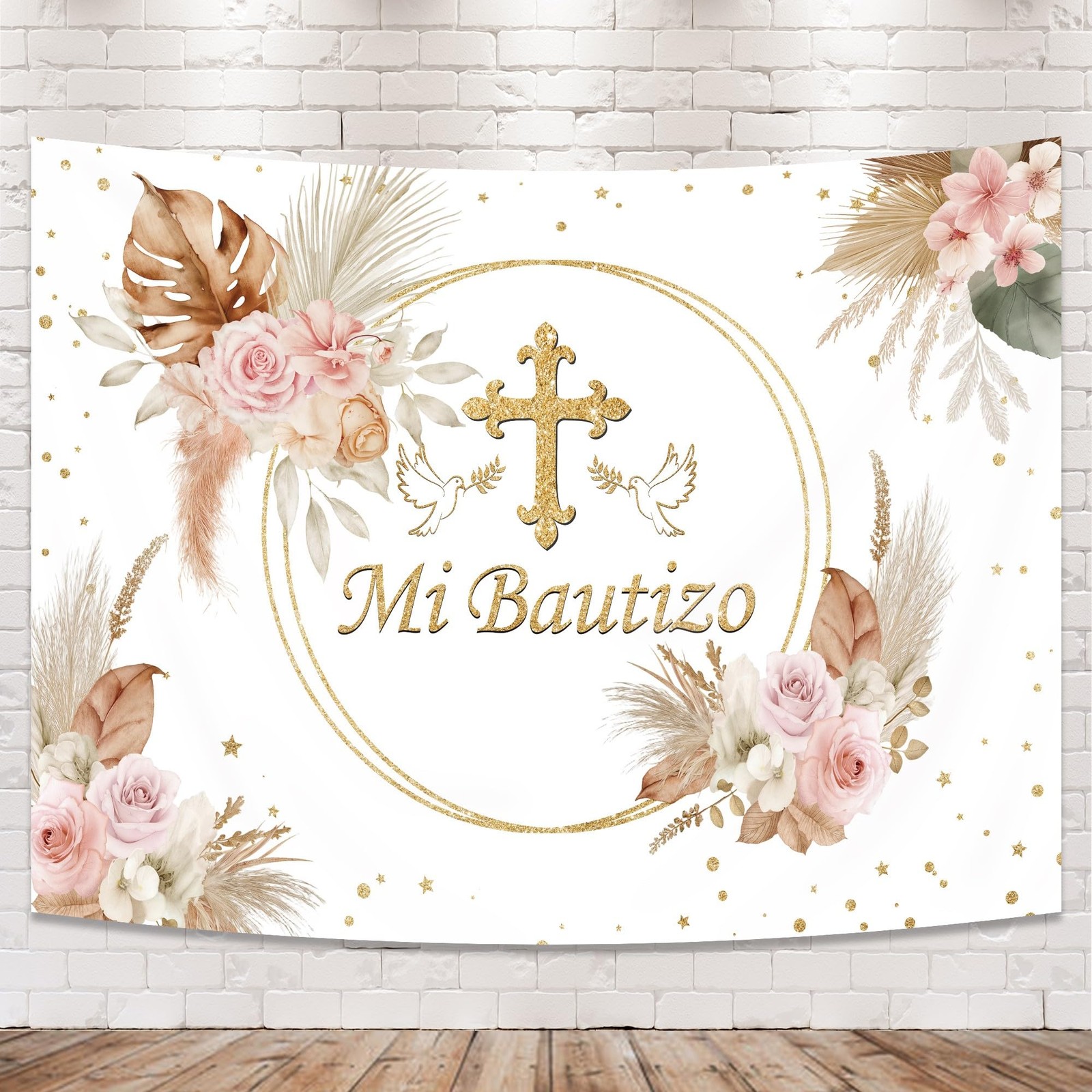 Mi Bautizo Sign Backdrop God Bless Baptism 8Wx6H Feet Polyester Fabric First …