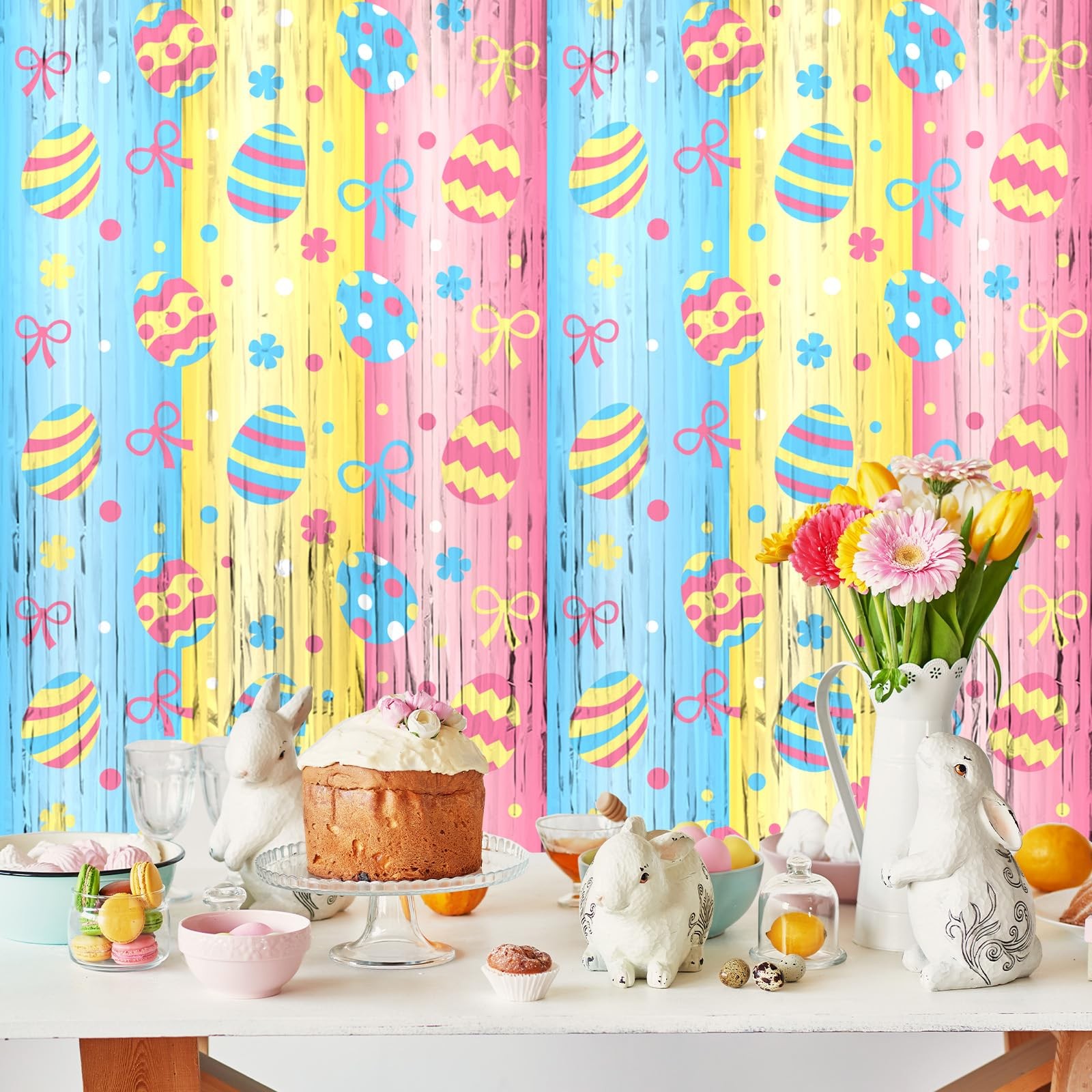 Yquqwn 2 Pack Easter Foil Fringe Curtain 3.3×6.6ft 3.25 ft x 6.5 ft,