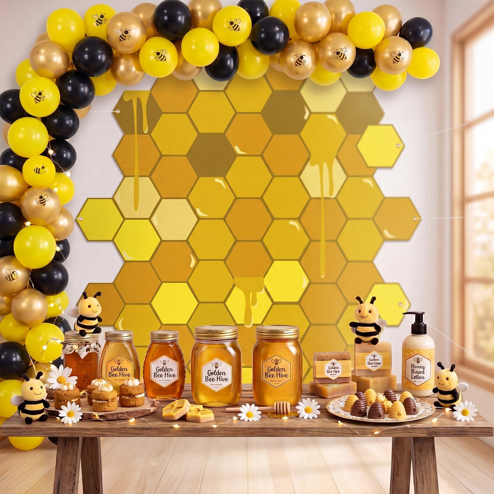 6.6 x 5.9 ft Large Honeycomb Backdrop Irregular Shaped Bee Backdrop Irregular…
