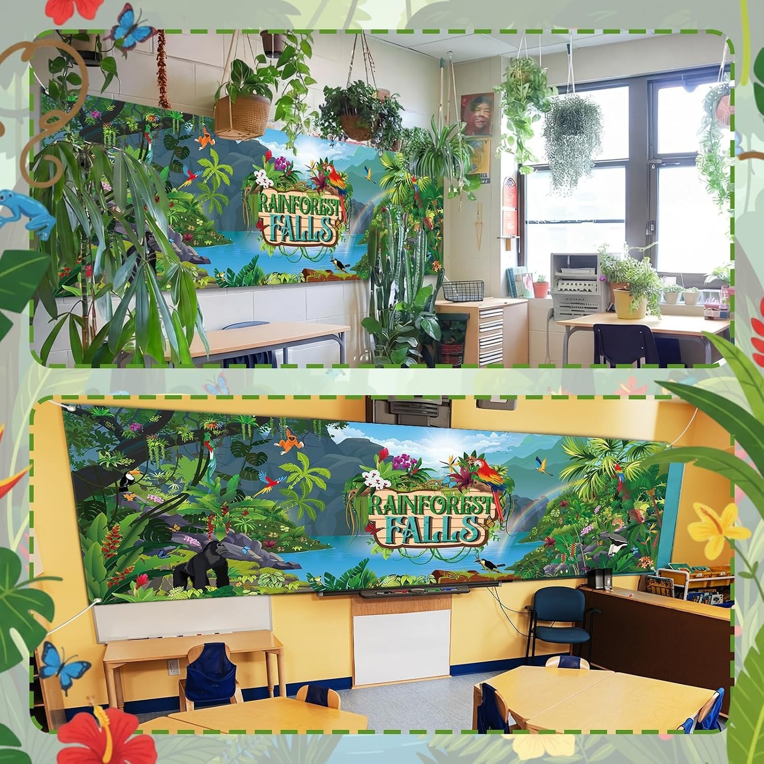 Multicolored Rainforest Scene Photography Backdrop for Party Events 18 x 6 Ft