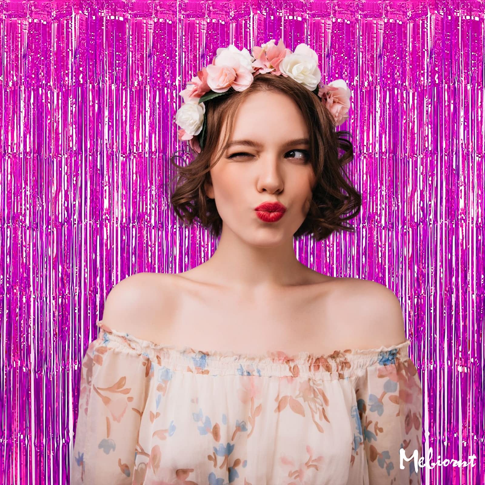 4 PCS Fuchsia Metallic Tinsel Foil Fringe Curtain Backdrop Party 3.2×8.2 Ft