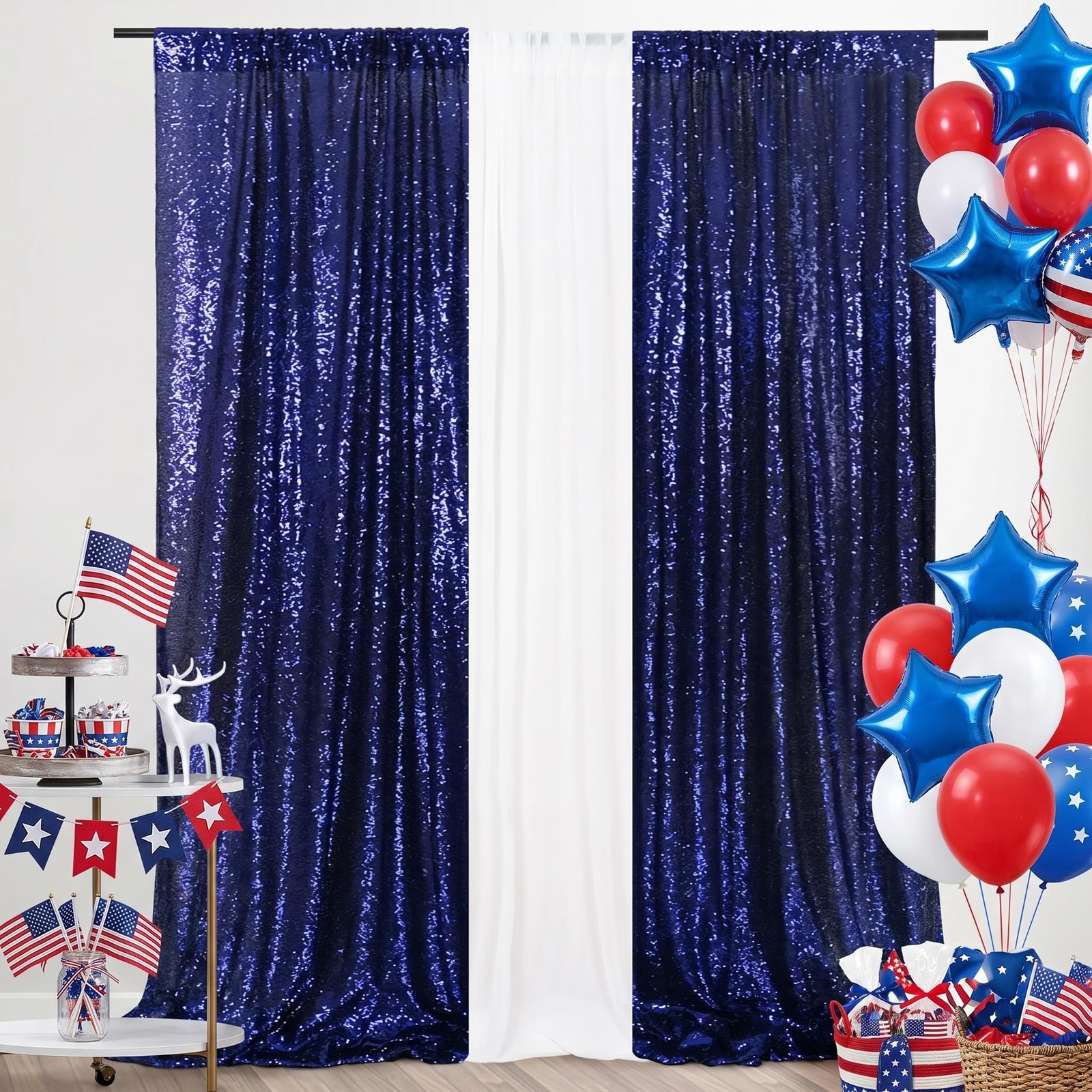 Sequin Backdrop Curtain 2FT x 8FT 2pcs Navy Blue Sparkly Background for Weddi…