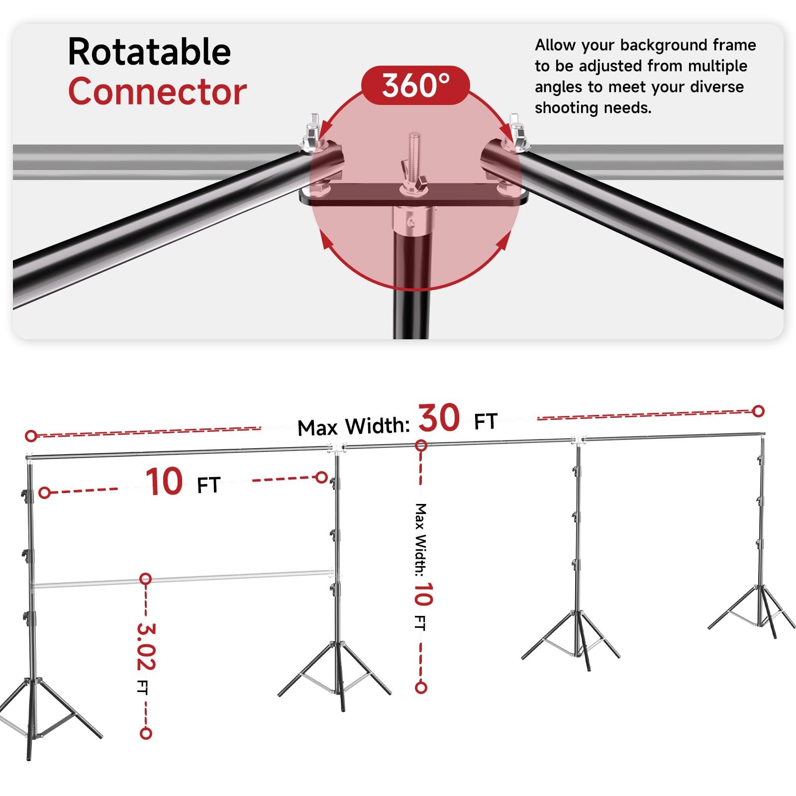 BEIYANG 10x30FT Photo Backdrop Stand, Angle Adjustable Triple 10*30FT