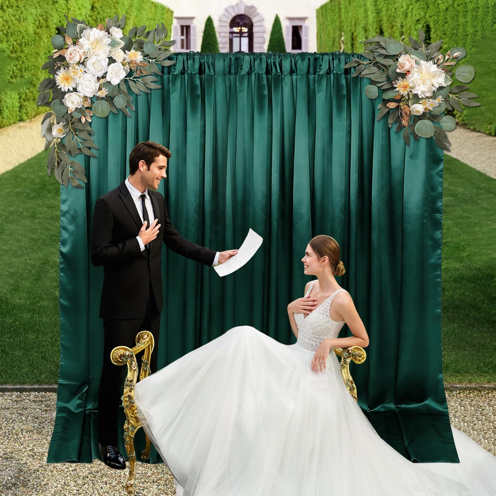 10×7 Ft Lake Green Backdrop Curtains Fabric Satin Rod Pocket Party 2 Panels