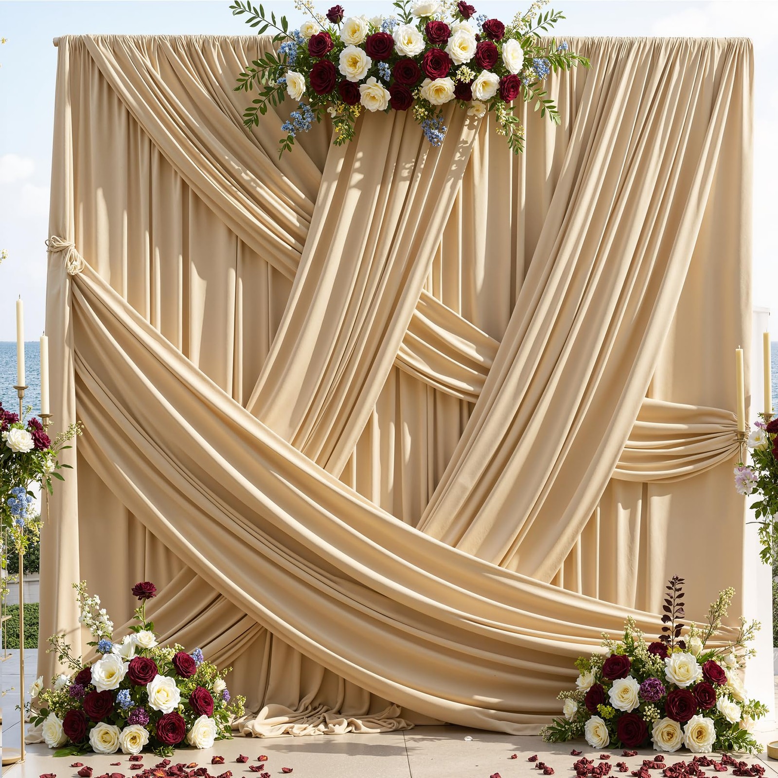 10ft×12ft Champagne Backdrop Curtain for Wedding Parties, 2 Panels Wrinkle Free