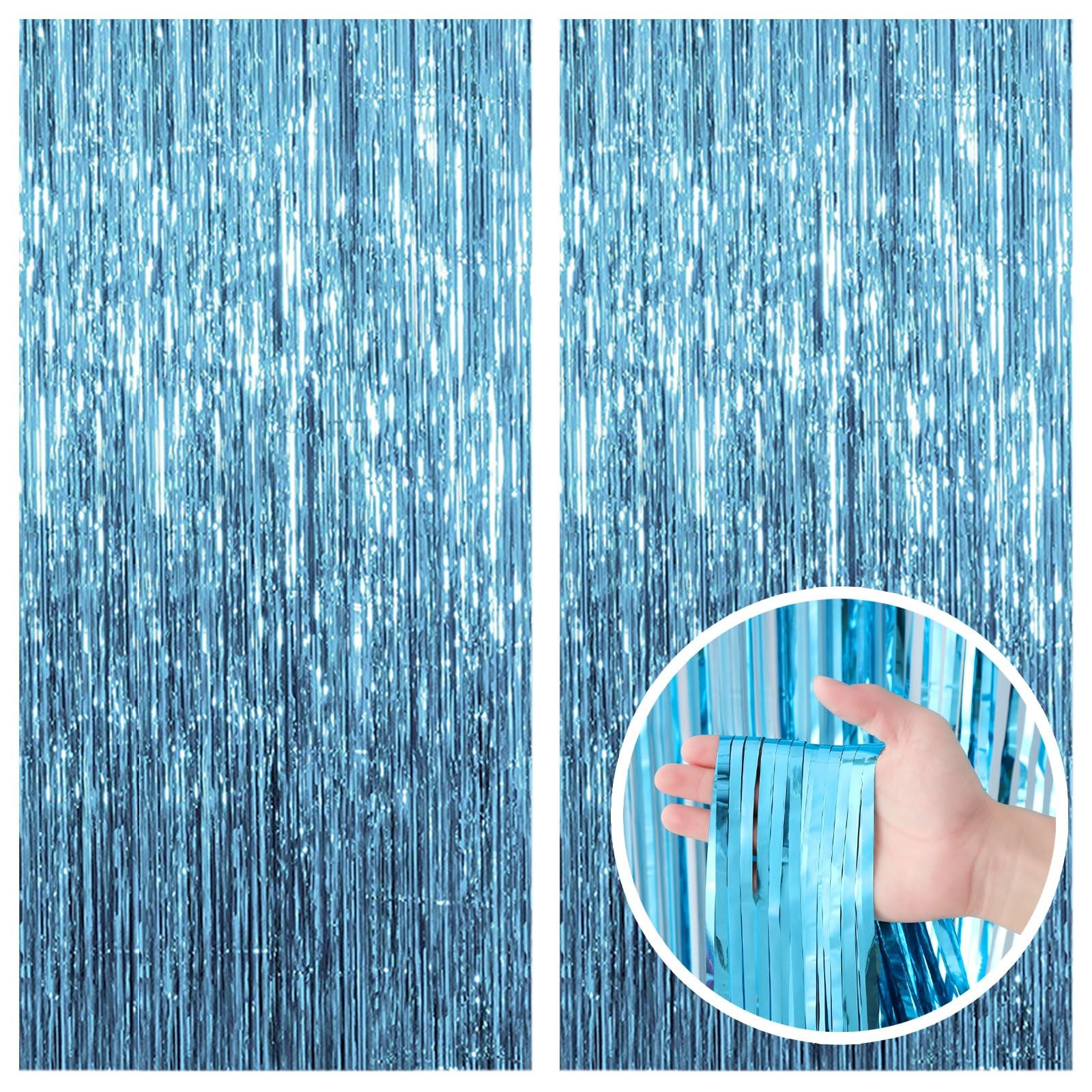 2 Pack Blue Backdrop Curtain Tinsel 39.4″w X 78.7″l (Pack of 2), Light