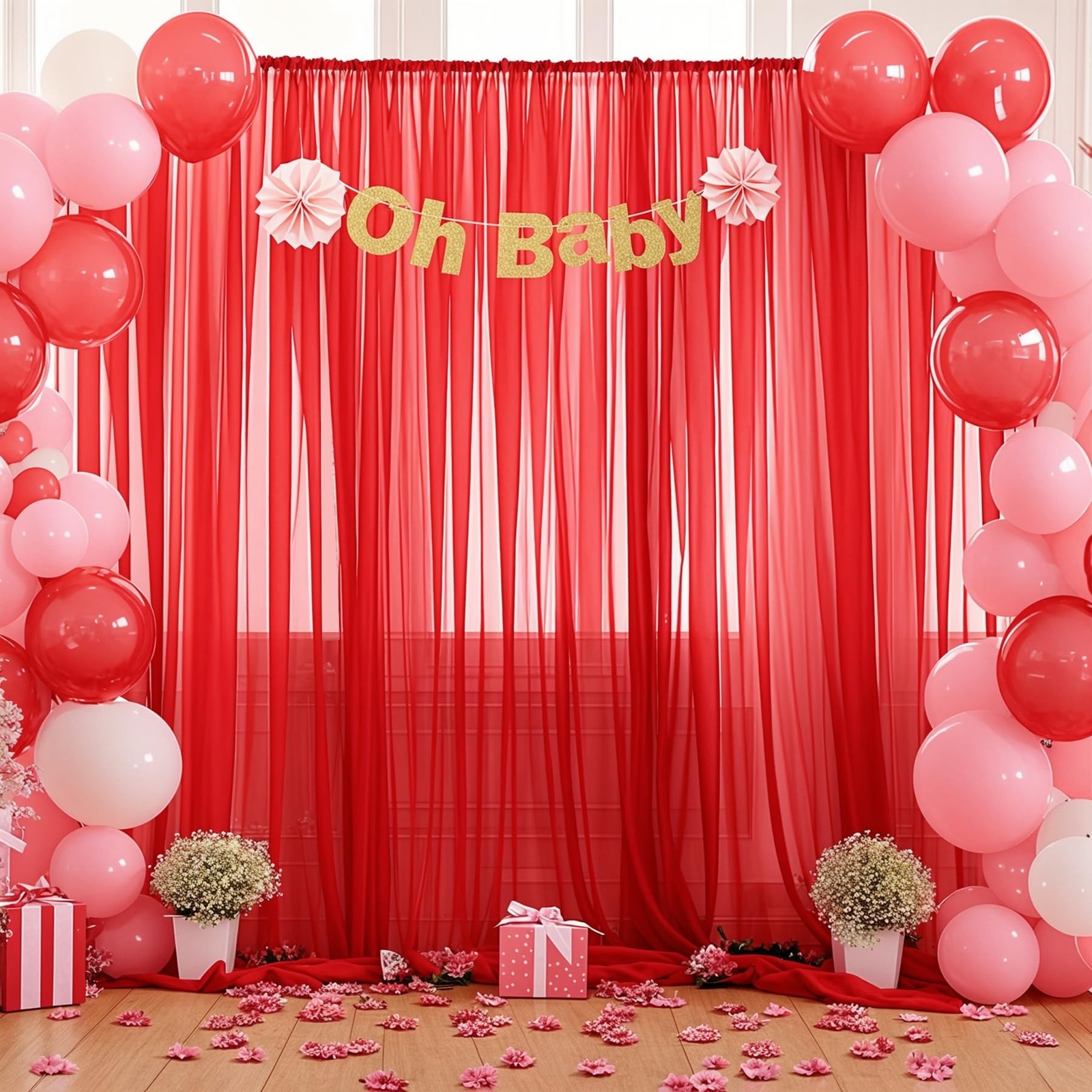 10×10 Red Tulle Backdrop Curtains for Parties Sheer Backdrop Curtain Wedding …