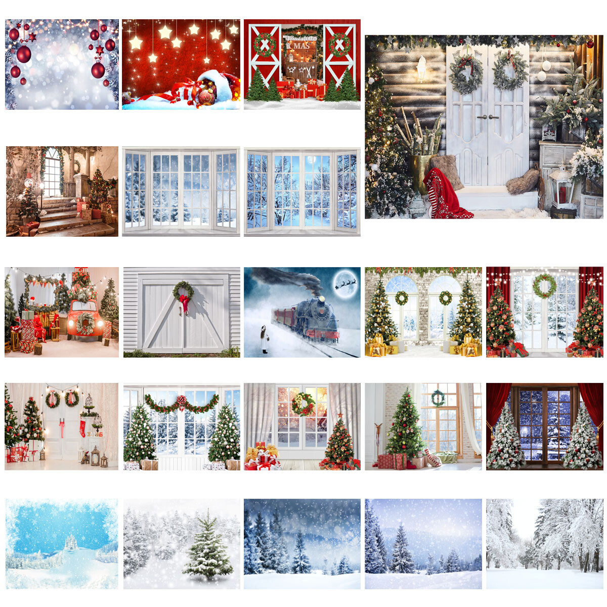 Christmas Tree Backdrop Winter Snow Forest Window Background Photo Studio Props