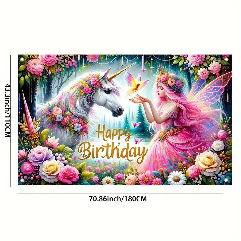 1pc Princess Birthday Party Decoration Banner, Unicorn Photo Background Clot