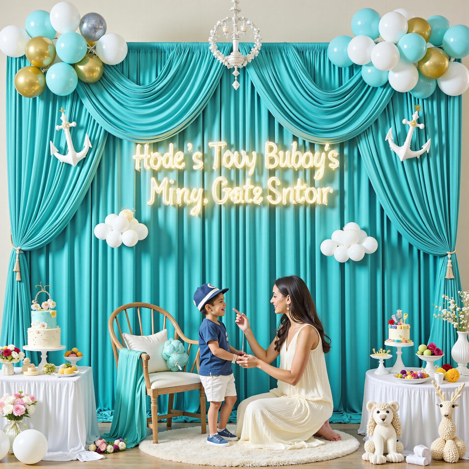 10 ft x 10 ft Free Turquoise Backdrop Curtain for Parties, Thick Polyester Te…