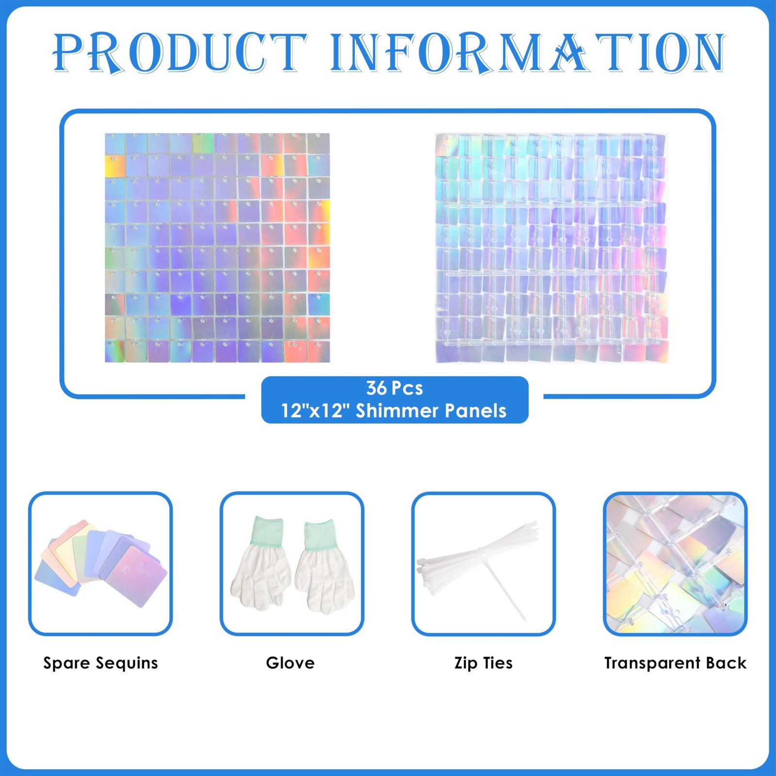 Shimmer Wall Backdrop Silver Iridescent Square 36 Pcs,