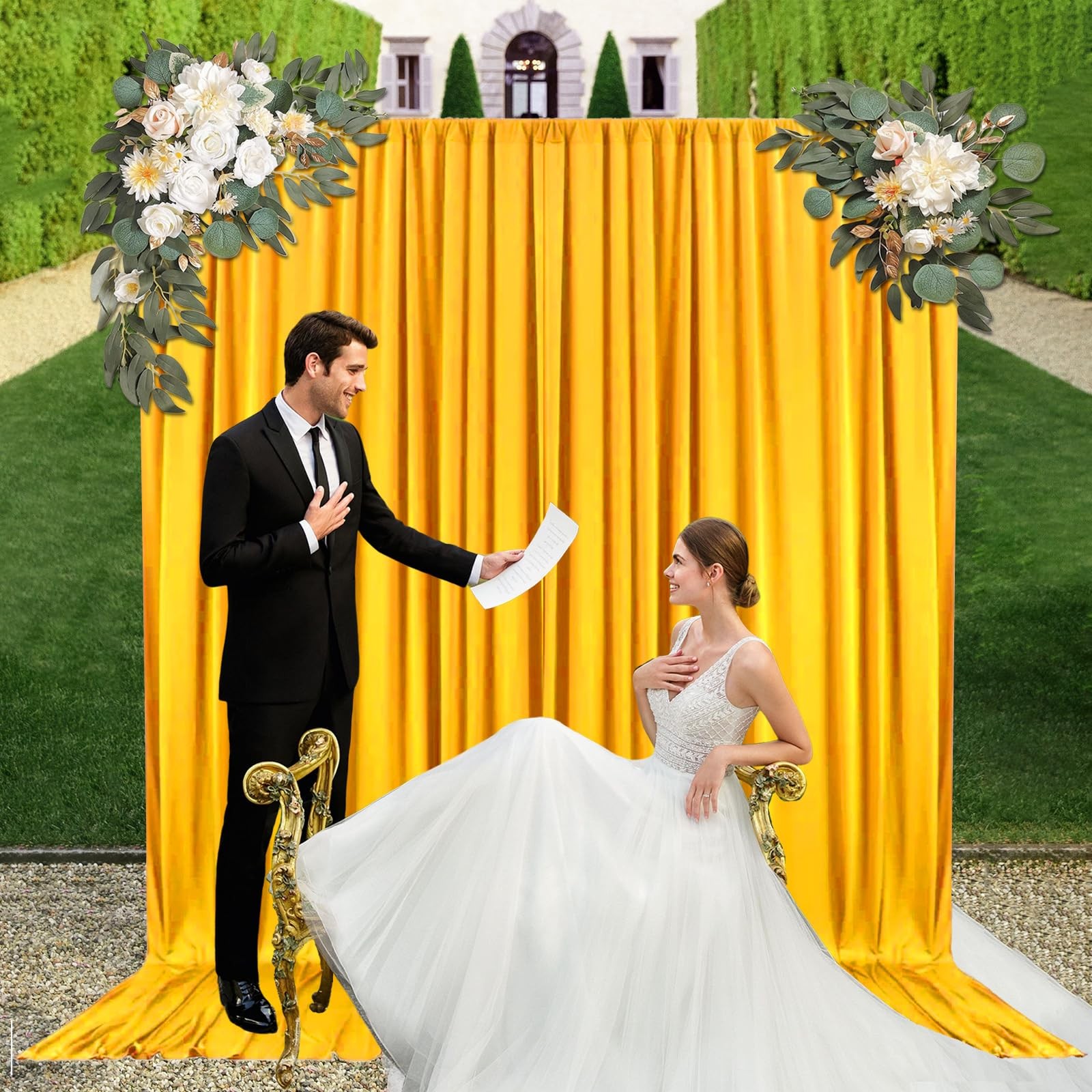 2 Panels 10x10ft Gold Yellow Backdrop Curtains Satin Fabric Photography Drapes