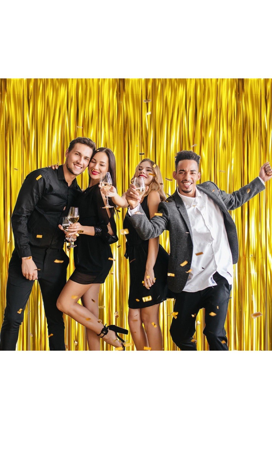 GOER 3.2 ft x 9.8 Metallic Tinsel Foil Fringe Curtains Party Photo Gold