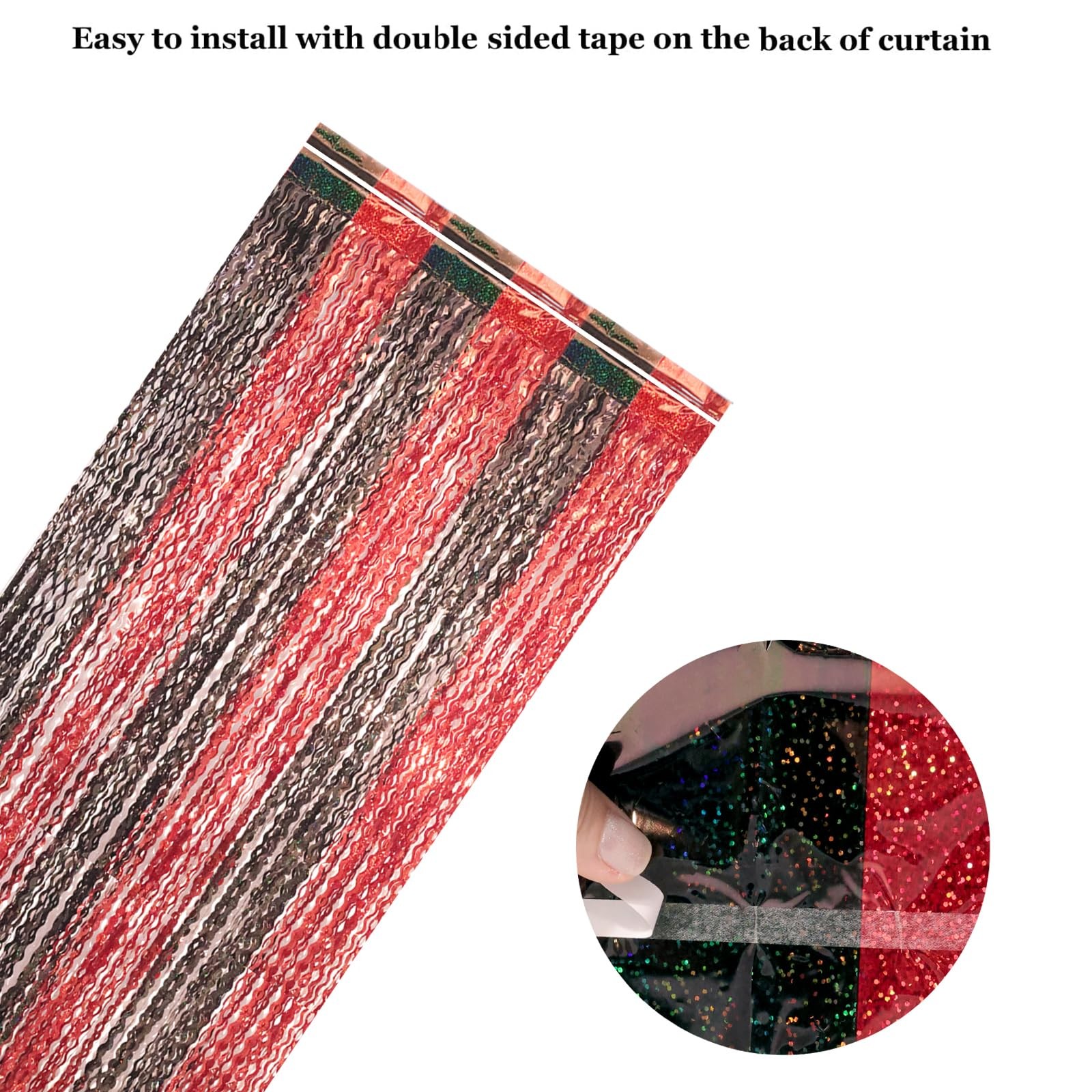 Red Black Foil Fringe Backdrop Curtains 4 PCS 3.3×6.6ft Wavy Tinsel Streamer