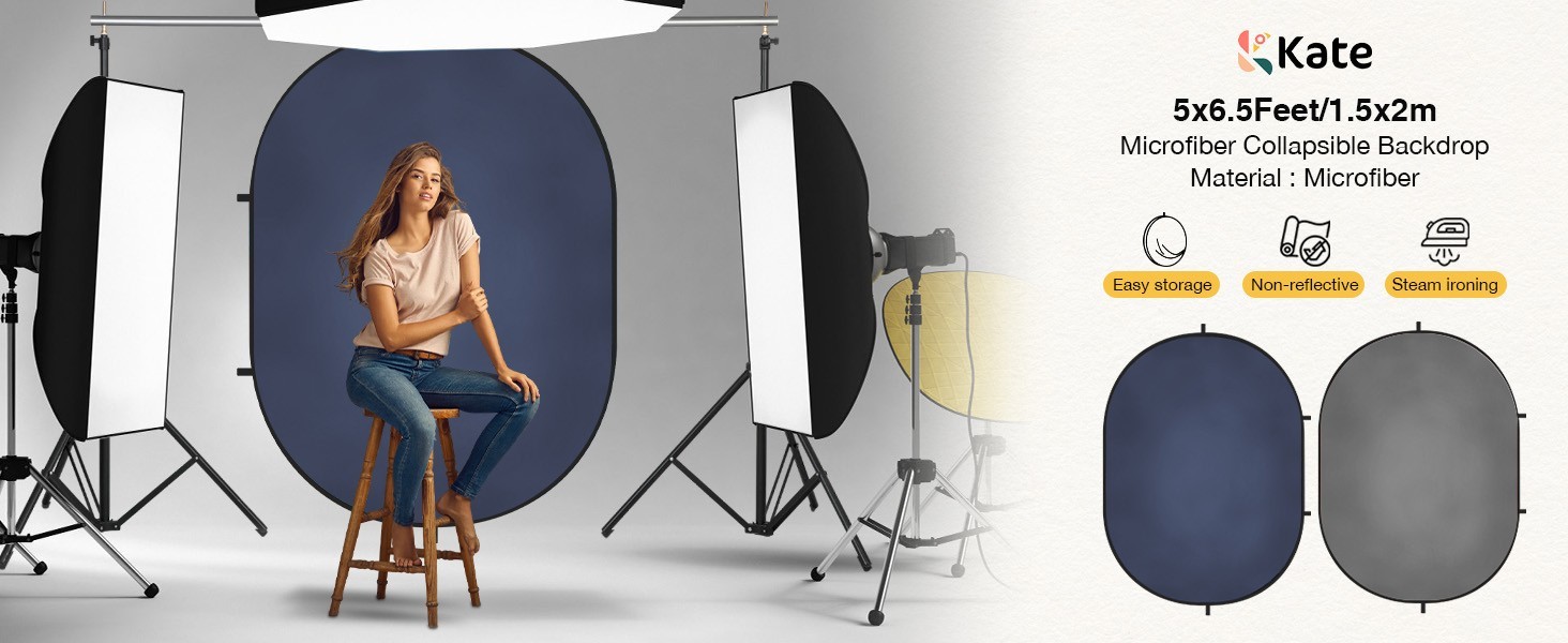 Backdrop Grey Blue Texture Kate 5×6.5ft(1.5x2m) Collapsible Pop up Reversible,