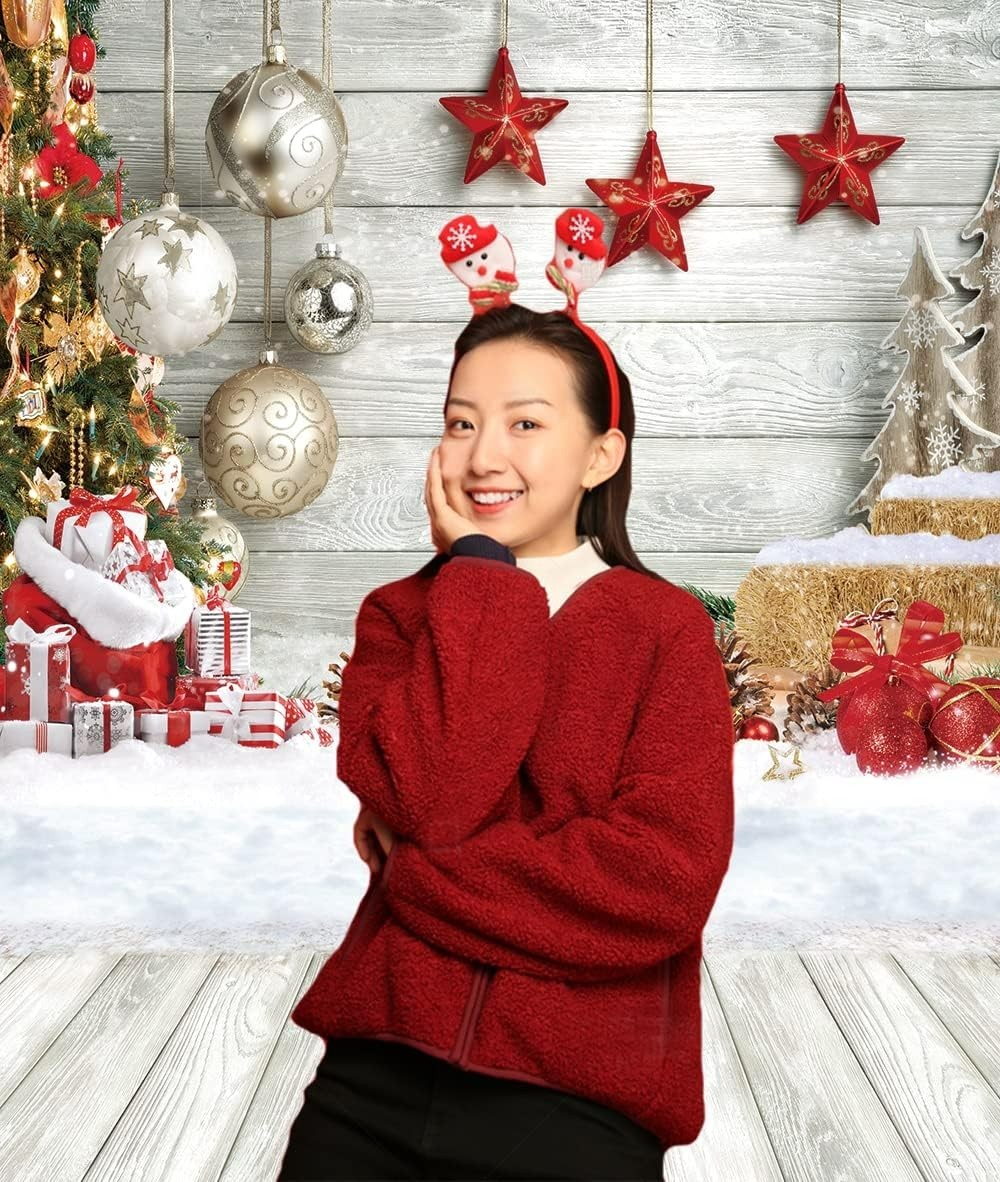 5X7FT Christmas Backdrop White Wood Floor Photography Backdrop Winter Snow Xm…