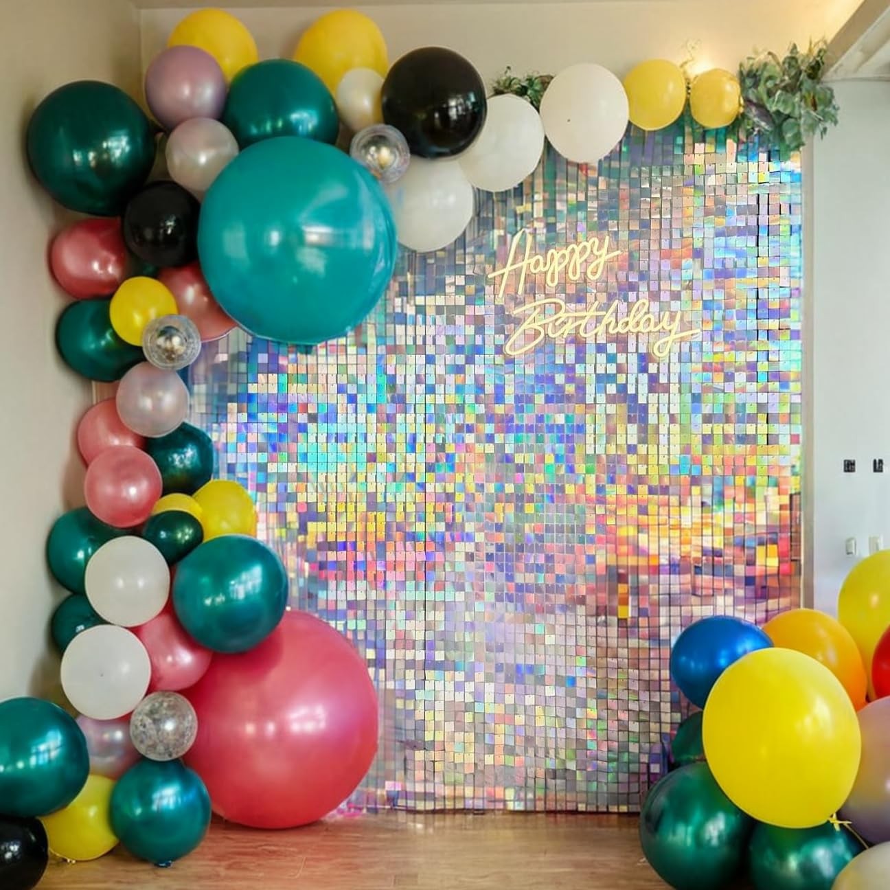 Shimmer Wall Backdrop Silver Iridescent Square 36 Pcs,