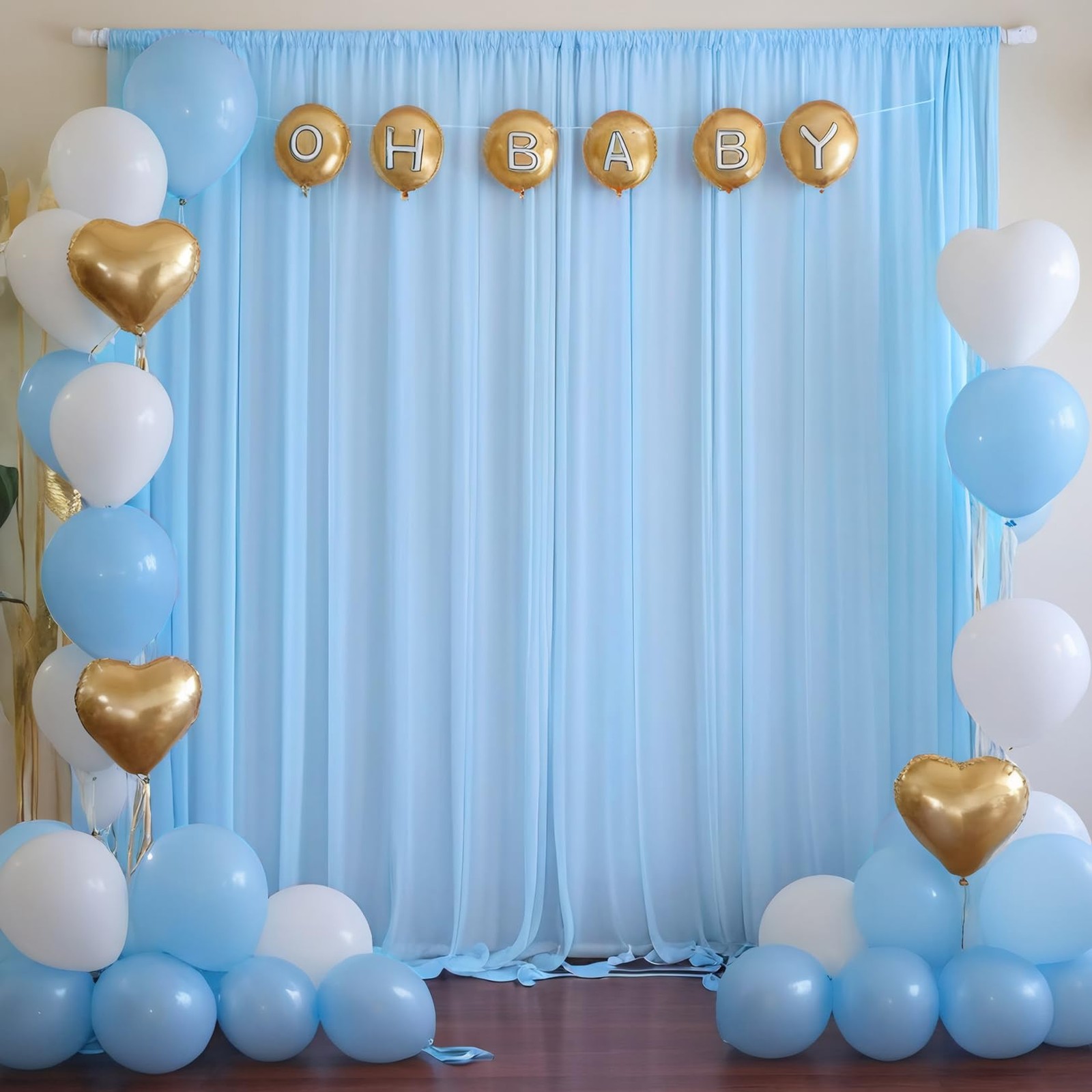 Chiffon Backdrop Curtain Baby Blue Sheer 2 Panels 29×108 Inch Polyester