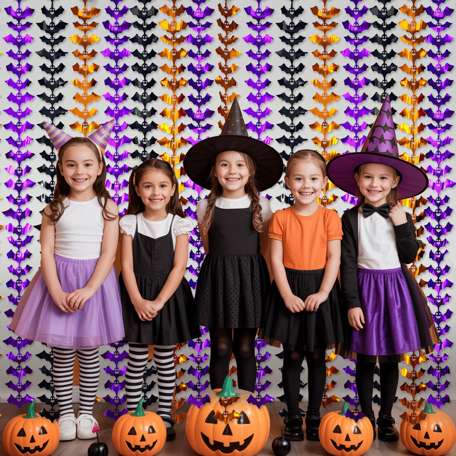 Foil Fringe Curtains Black Orange Purple, 2 Pack Metallic Tinsel Foil Curtain…