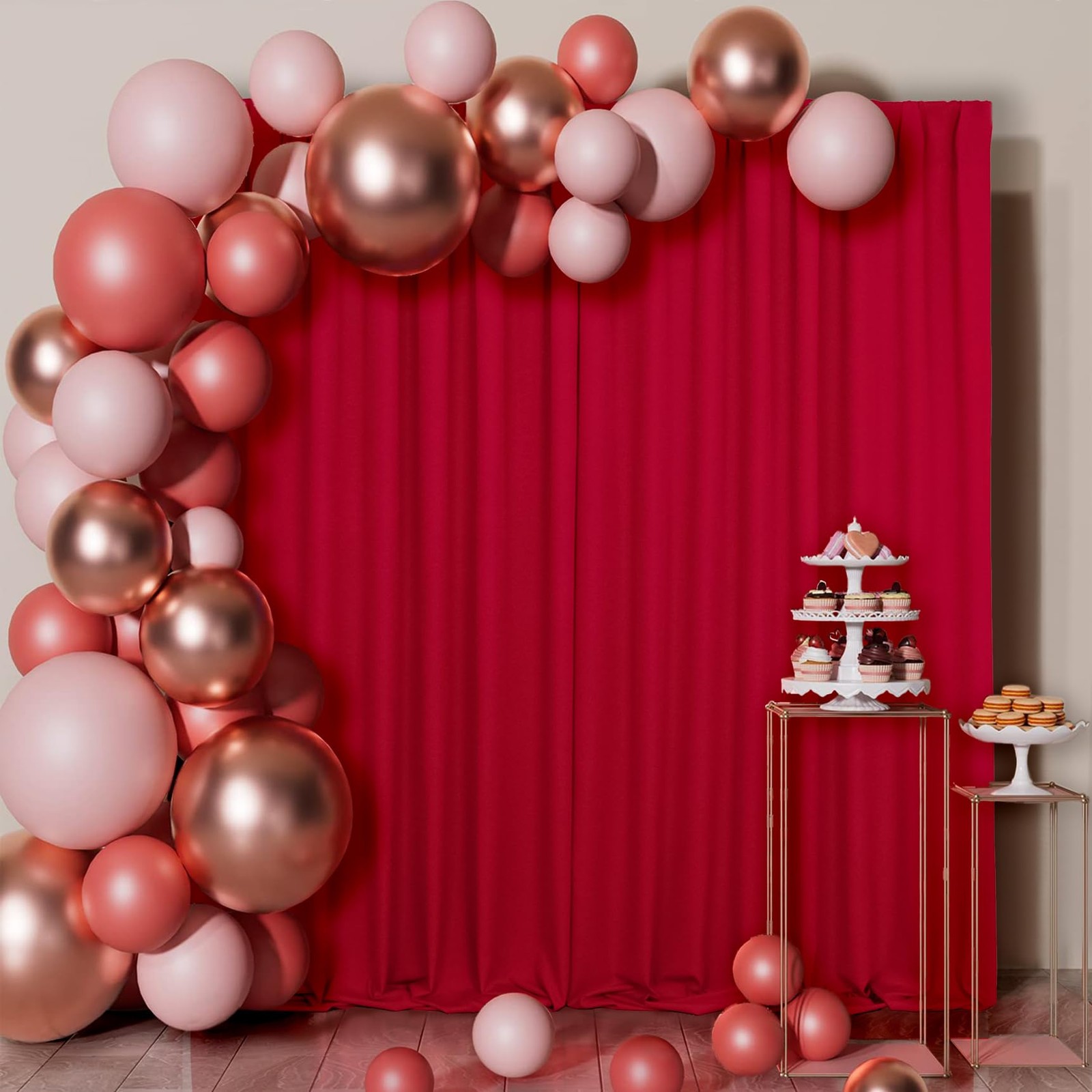 2 PCS 5x7ft Red Backdrop Curtains WrinkleFree For Wedding Photography