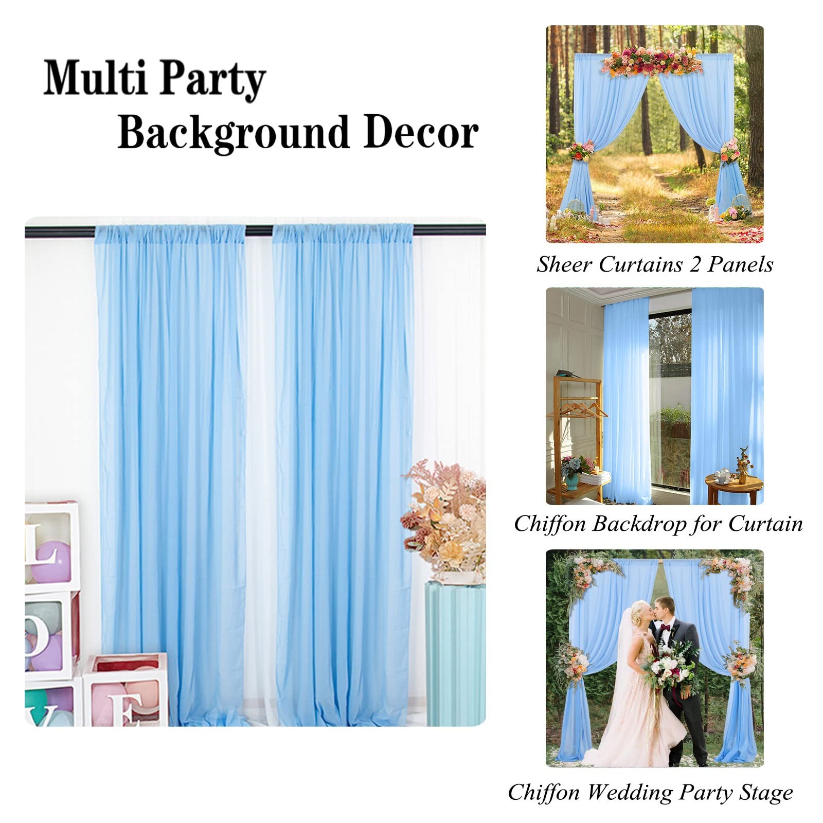 Chiffon Backdrop Curtain Baby Blue Sheer 2 Panels 29×108 Inch Polyester