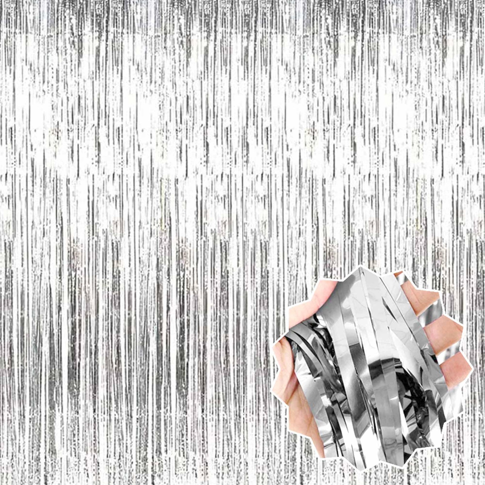 3 PCS Silver Foil Fringe Curtains Backdrop 3.28×8.2 Ft Metallic Tinsel Party