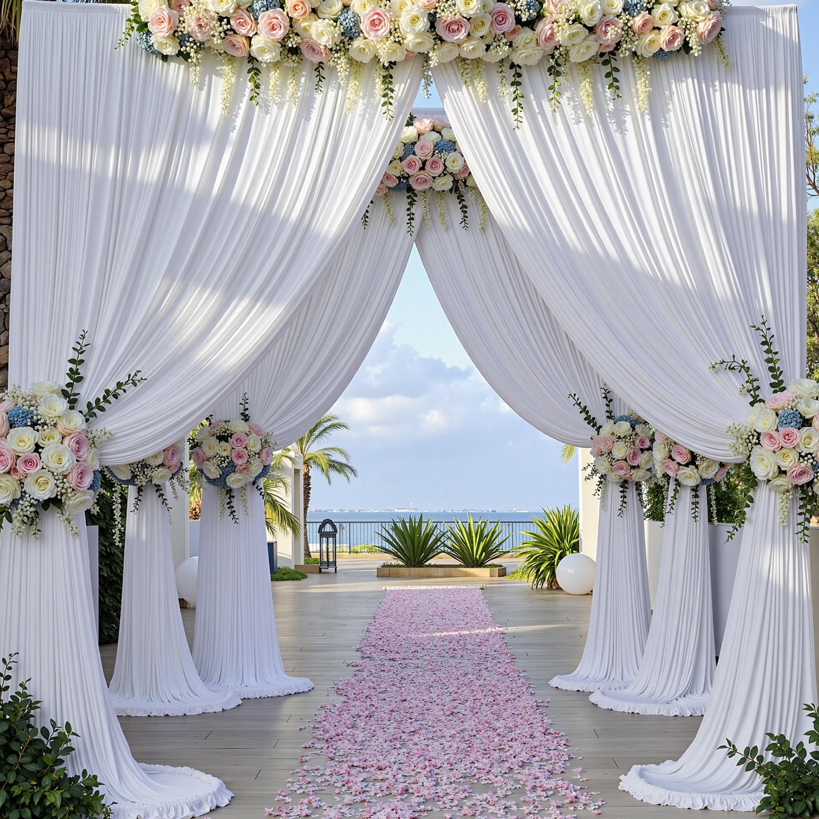 50×14 ft White Wrinkle Free Backdrop Curtain for 14ft Long_10 Panels,