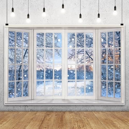 Winter Snow Window Scene Backdrop 8x6ft Tree Rime Snowfield Style 1